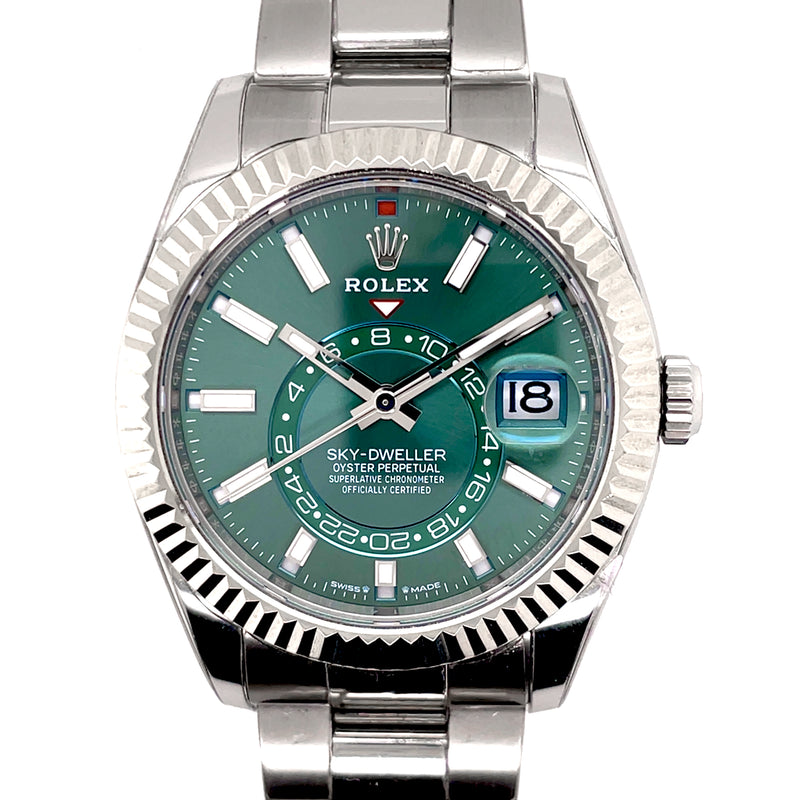 Pre-owned Rolex Sky-Dweller Oyster 42 mm Oystersteel Mint Green 336934 - NAGI