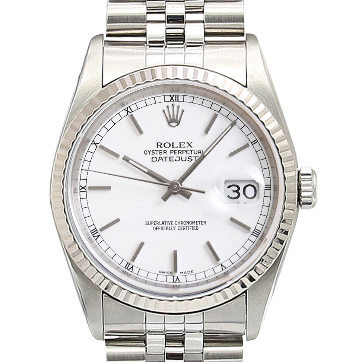 Pre-owned Rolex Datejust 16234 White Dial Jubilee Watch 36mm