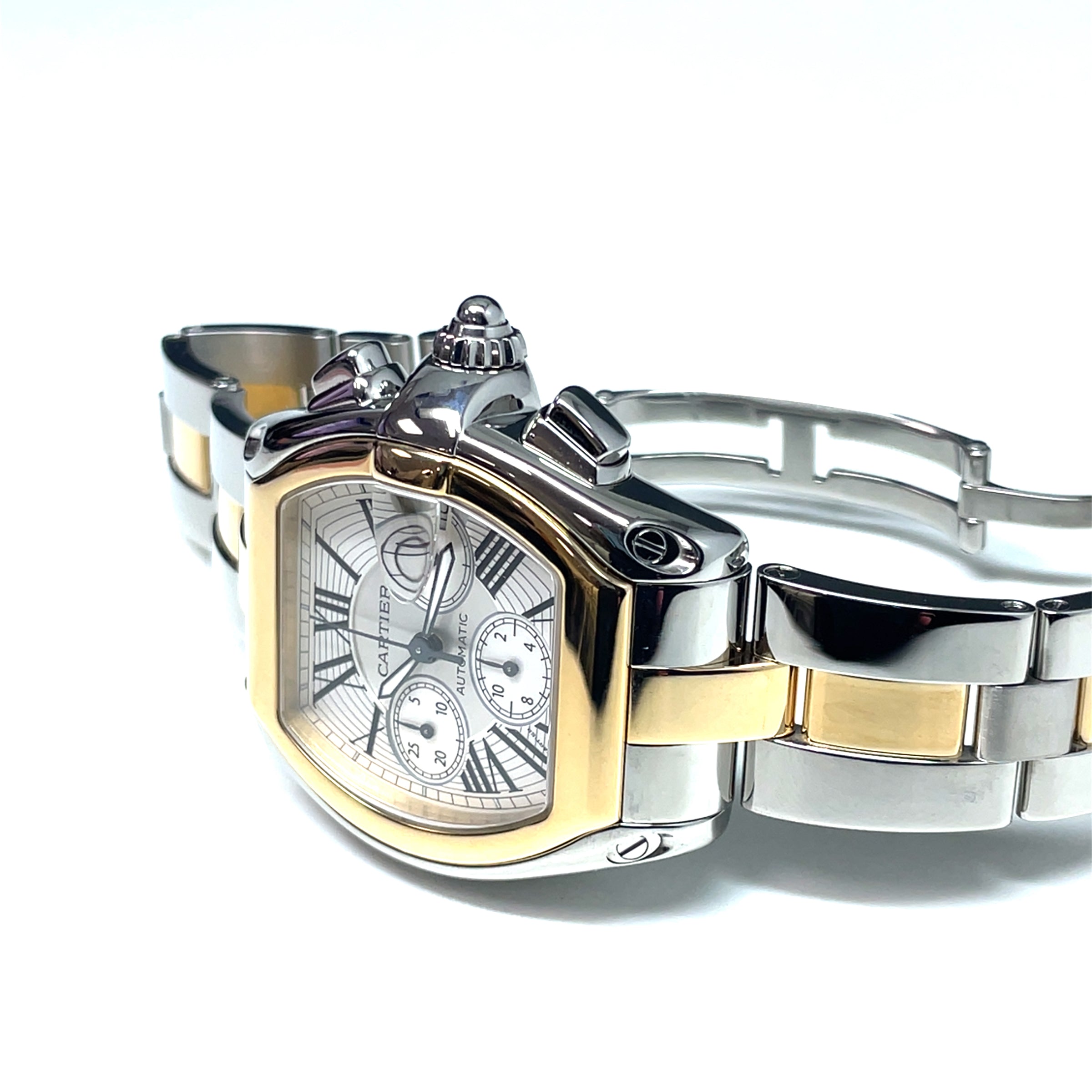 Pre-owned Cartier Roadster XL Gold & Steel Chronograph W62027Z1 Watch