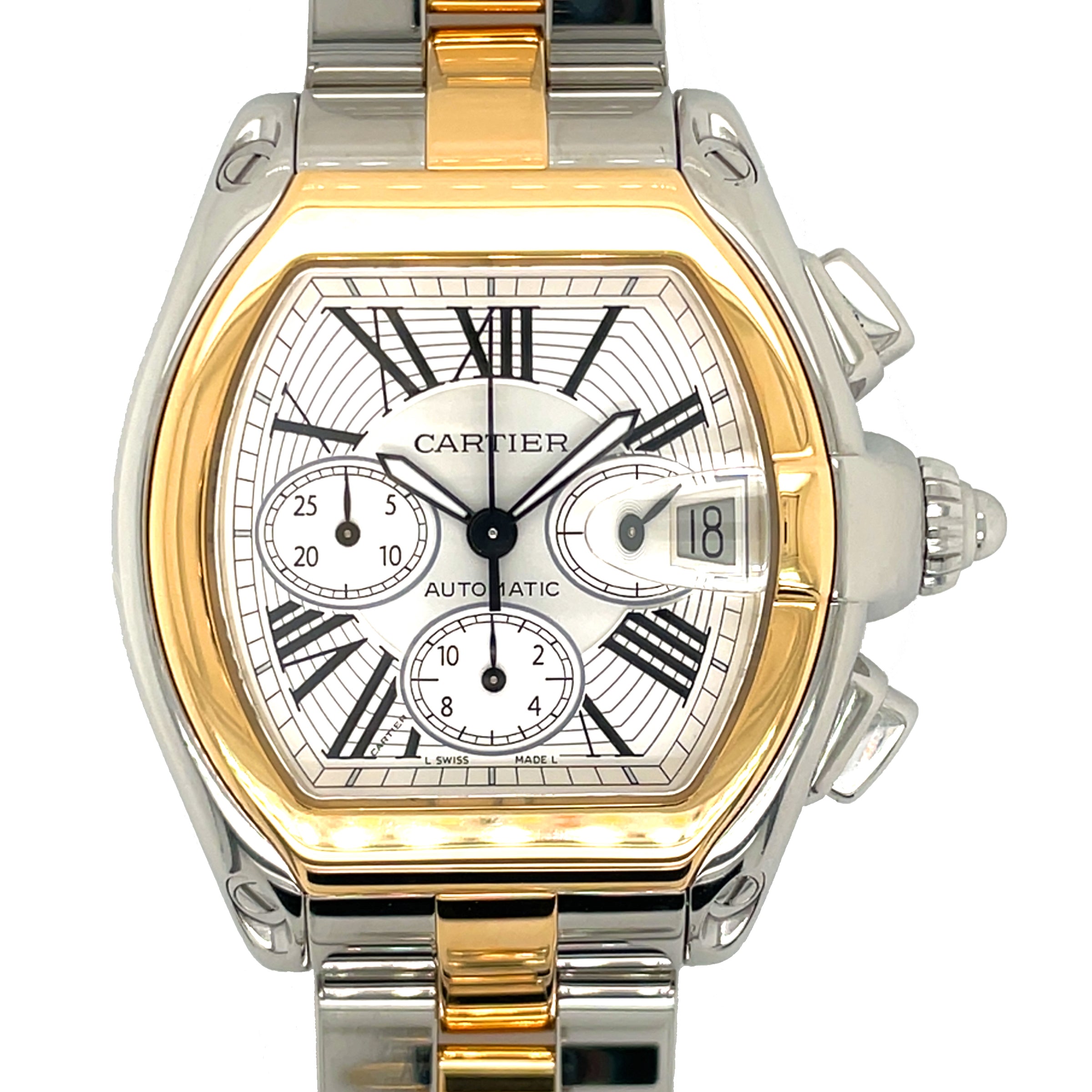 Pre-owned Cartier Roadster XL Gold & Steel Chronograph W62027Z1 Watch