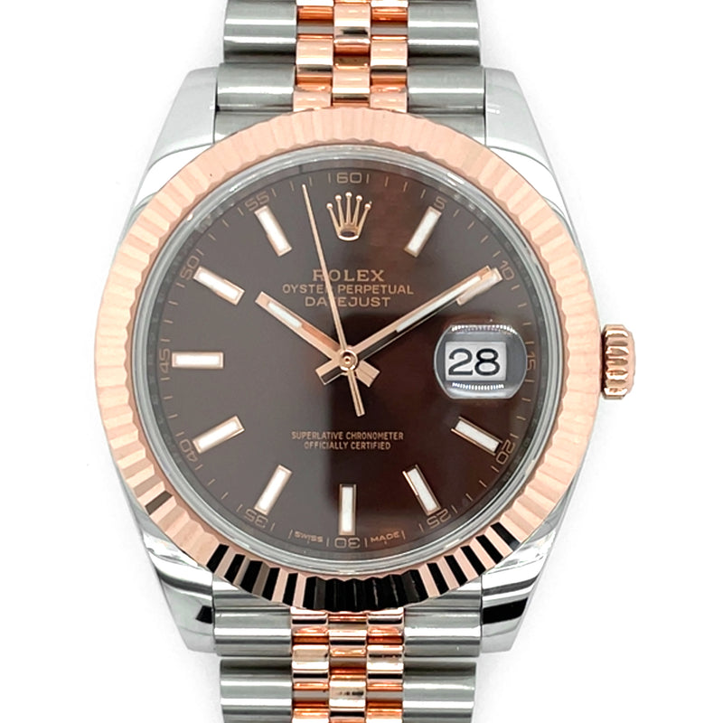 Pre-owned Rolex Datejust 41mm126331 Chocolate Brown Dial Rose Gold Mens Jubilee Watch Box & Certificate - NAGI