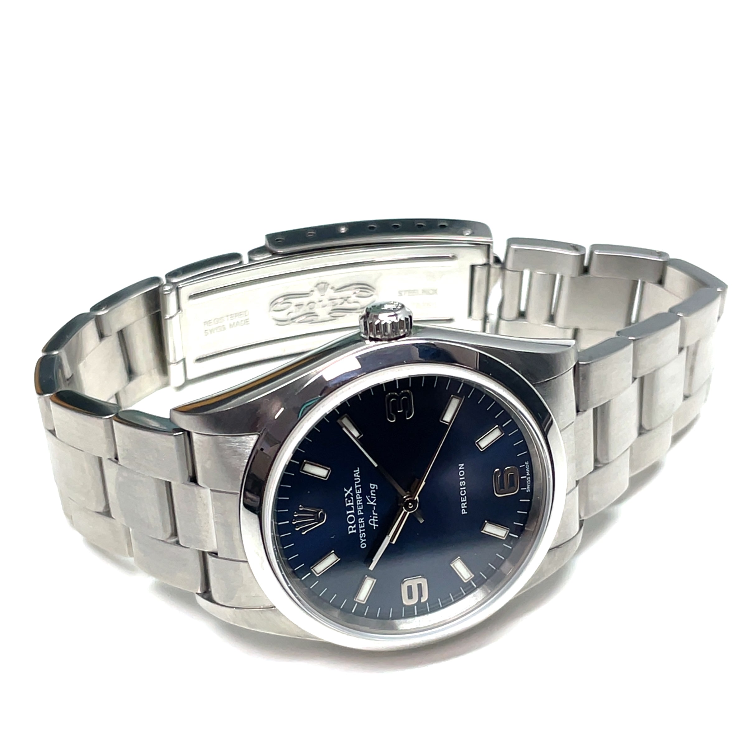 Pre-owned 2001 Rolex Air King 3,6,9 Blue Dial Stainless Steel Watch Ref.14000M 34.5mm - NAGI