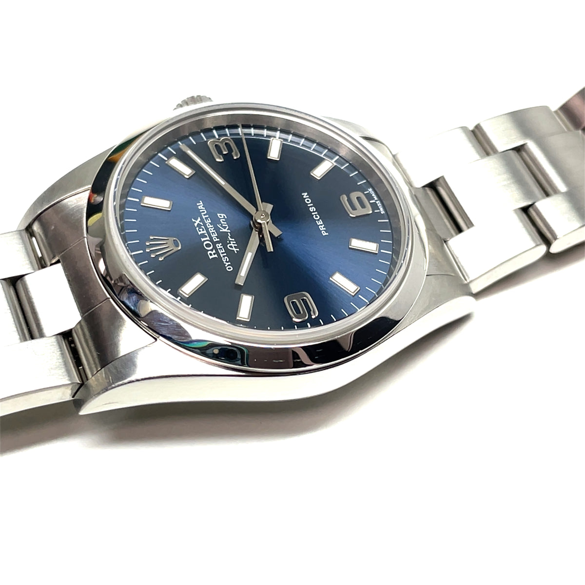 Pre-owned 2001 Rolex Air King 3,6,9 Blue Dial Stainless Steel Watch Ref.14000M 34.5mm - NAGI
