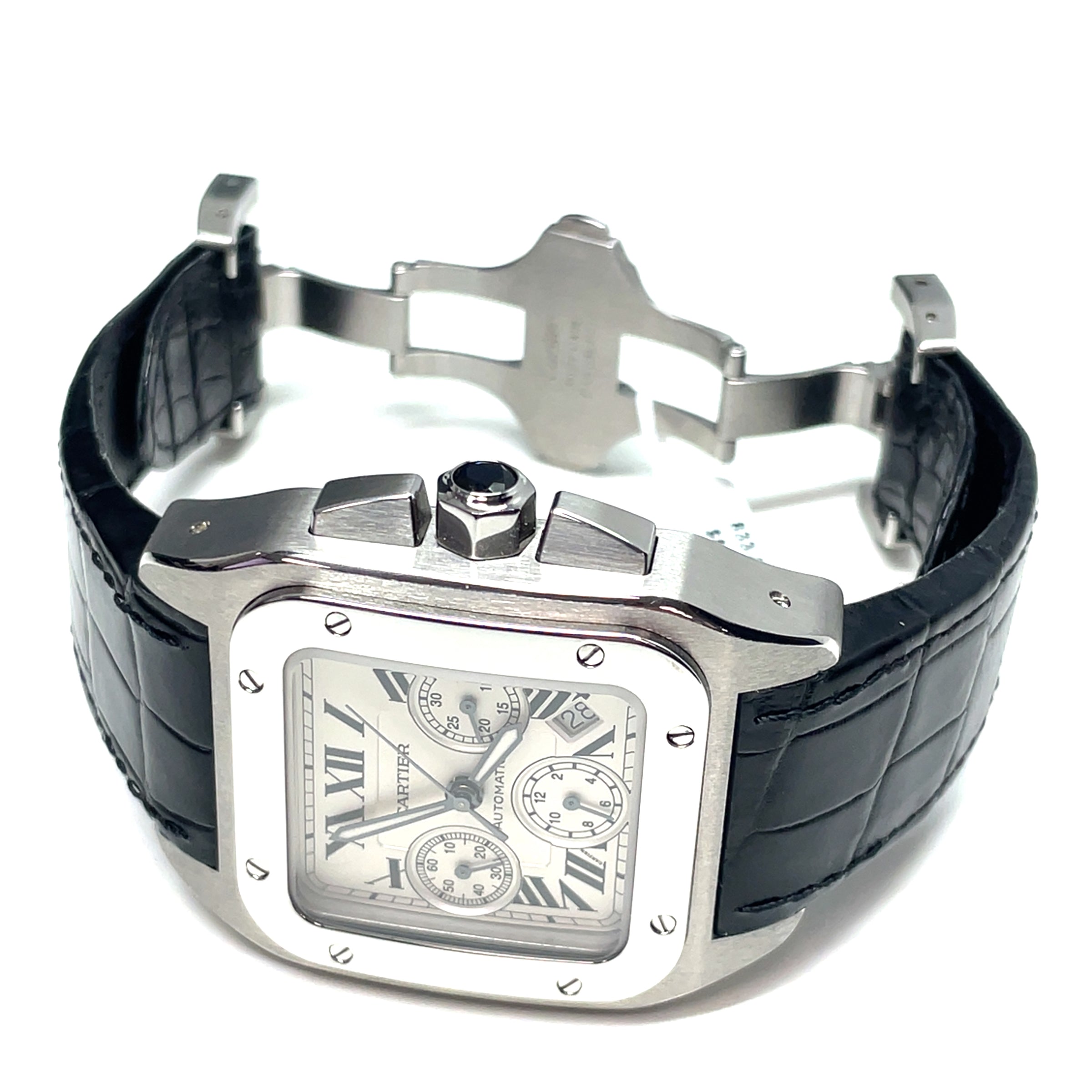 Pre-owned Cartier Santos 100-XL chronographW20090X8 Silver 42mm Watch