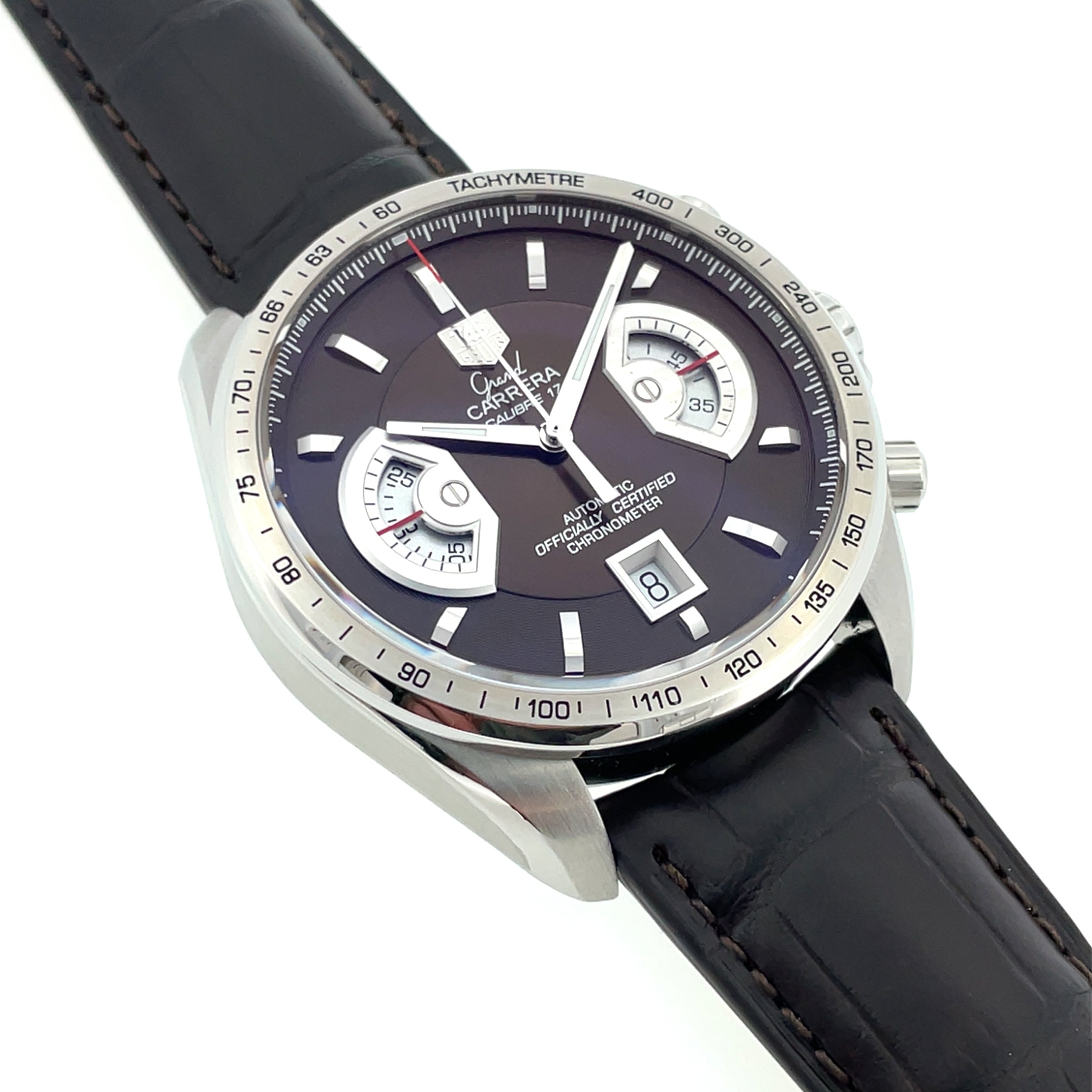 Pre-owned Tag Heuer Grand Carrera Cal. 17 Brown Chronograph 43mm Watch CAV511E.FC6231