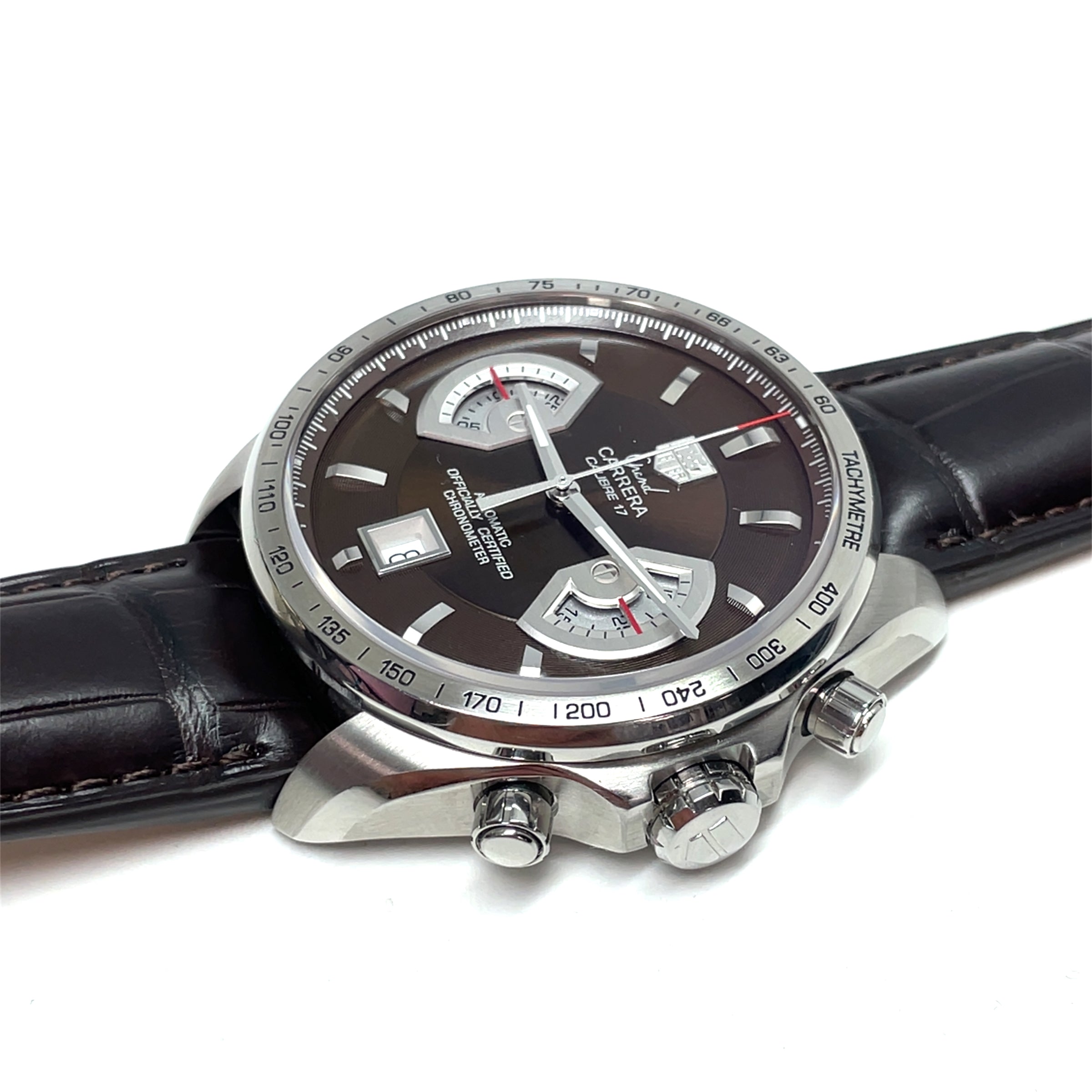 Pre-owned Tag Heuer Grand Carrera Cal. 17 Brown Chronograph 43mm Watch CAV511E.FC6231