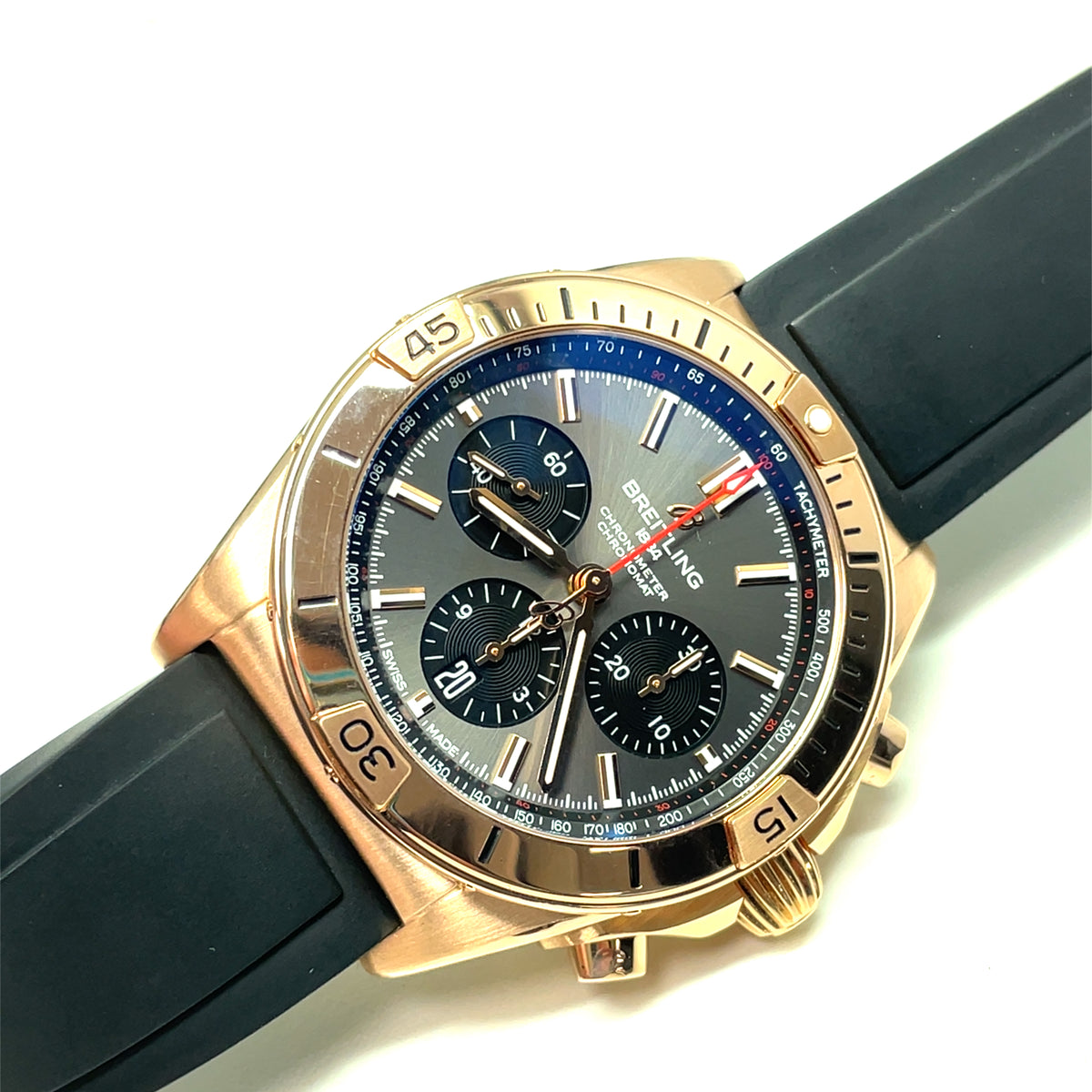Pre-owned Breitling Chronomat B01 42 Rose Gold Chronograph Grey Dial RB0134