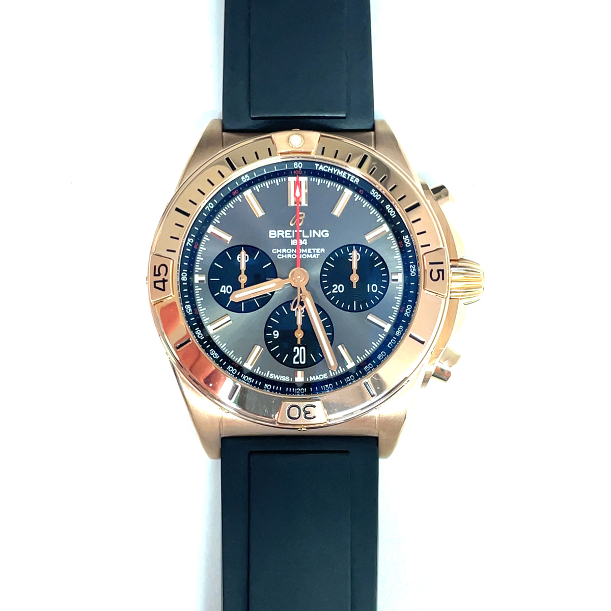 Pre-owned Breitling Chronomat B01 42 Rose Gold Chronograph Grey Dial RB0134