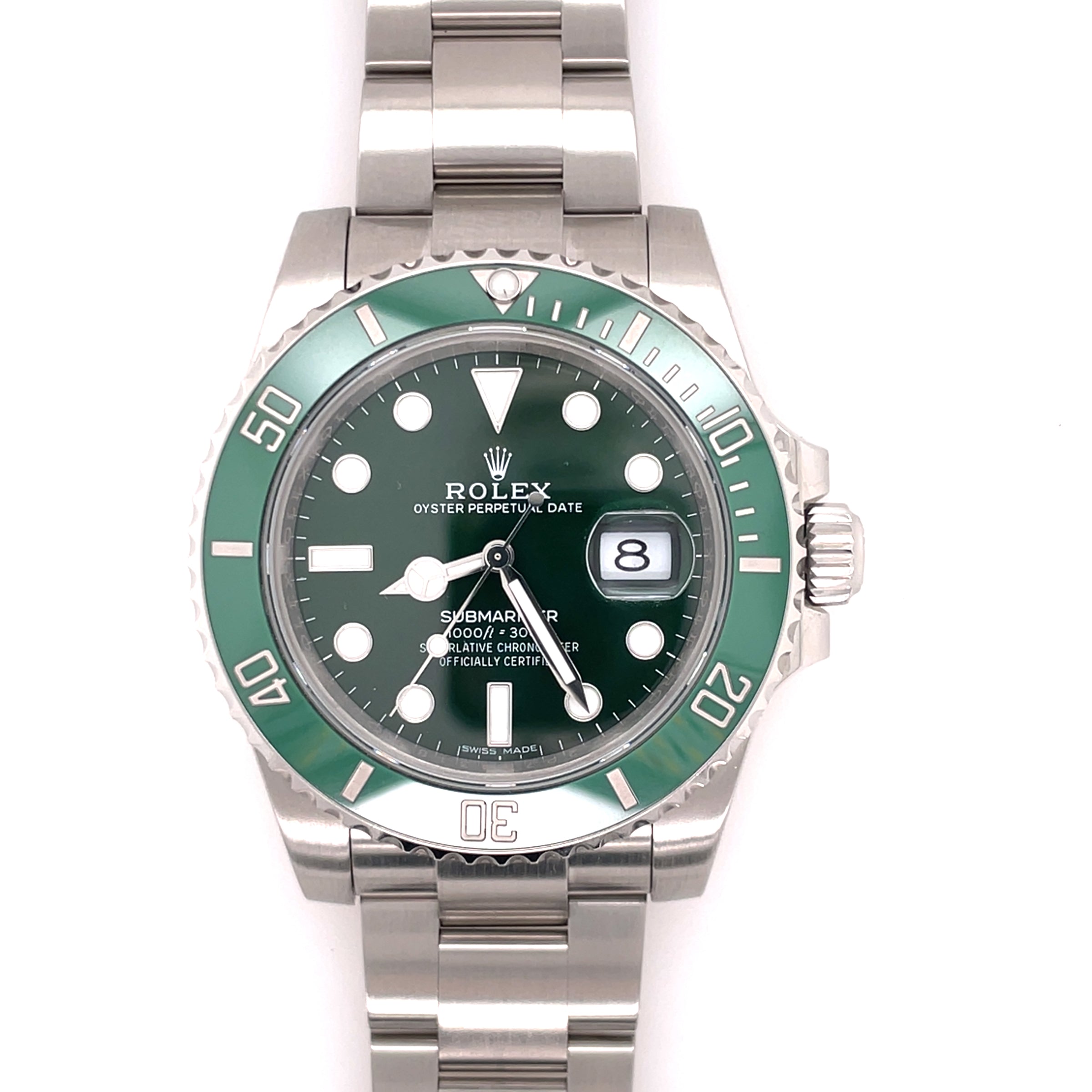 Pre-owned Rolex Submariner Green Dial Ceramic Bezel Hulk Oyster 40mm 116610LV