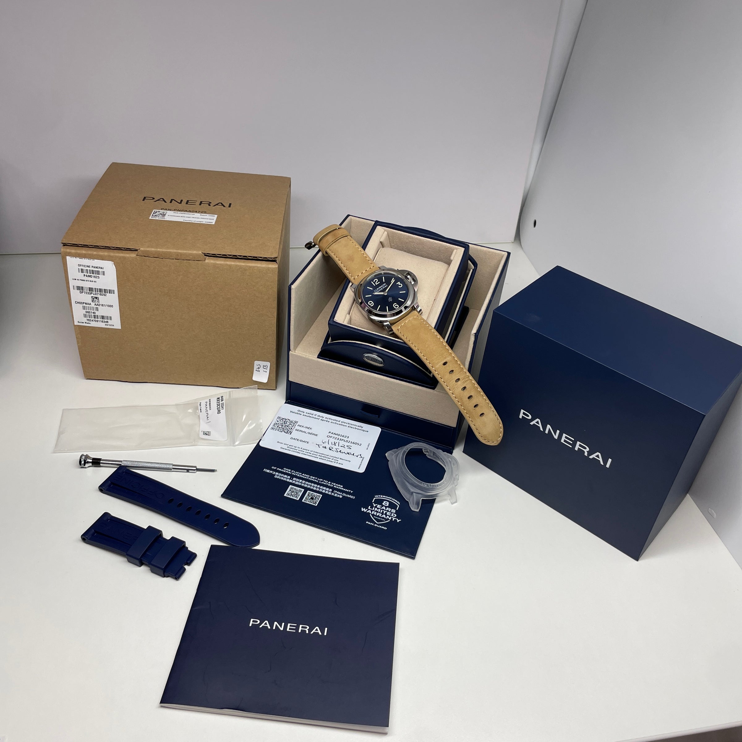 Pre-Owned Panerai Luminor Blue Base Logo 44mm Watch PAM01623