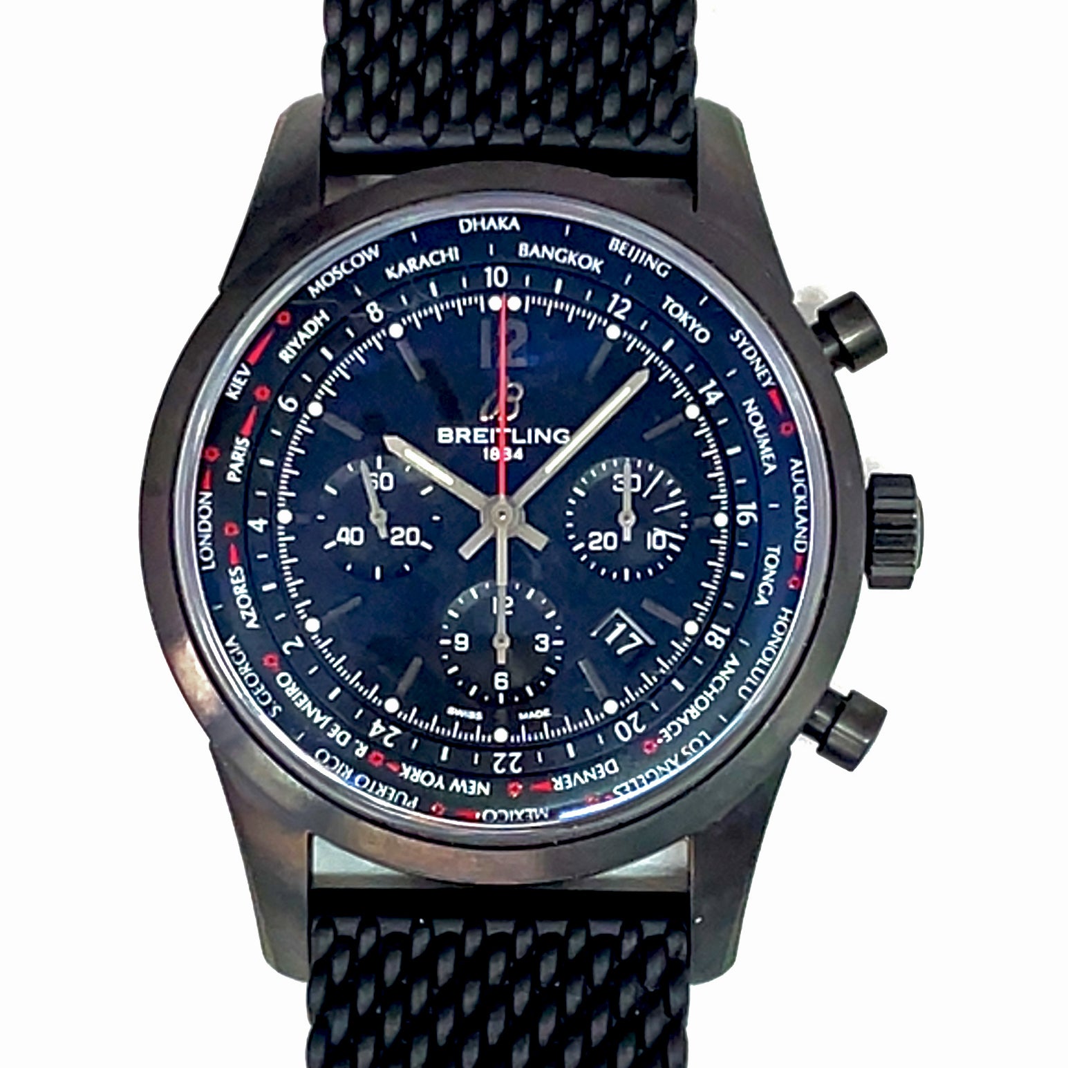 Pre-Owned Breitling Transocean Blacksteel Unitime Pilot 46mm Automatic Chrongraph Watch MB0510U6
