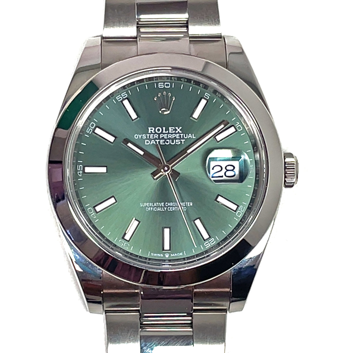 Pre-Owned Rolex Datejust 41mm Mint Green Dial Automatic Oyster Bracelet Watch 2024 126300