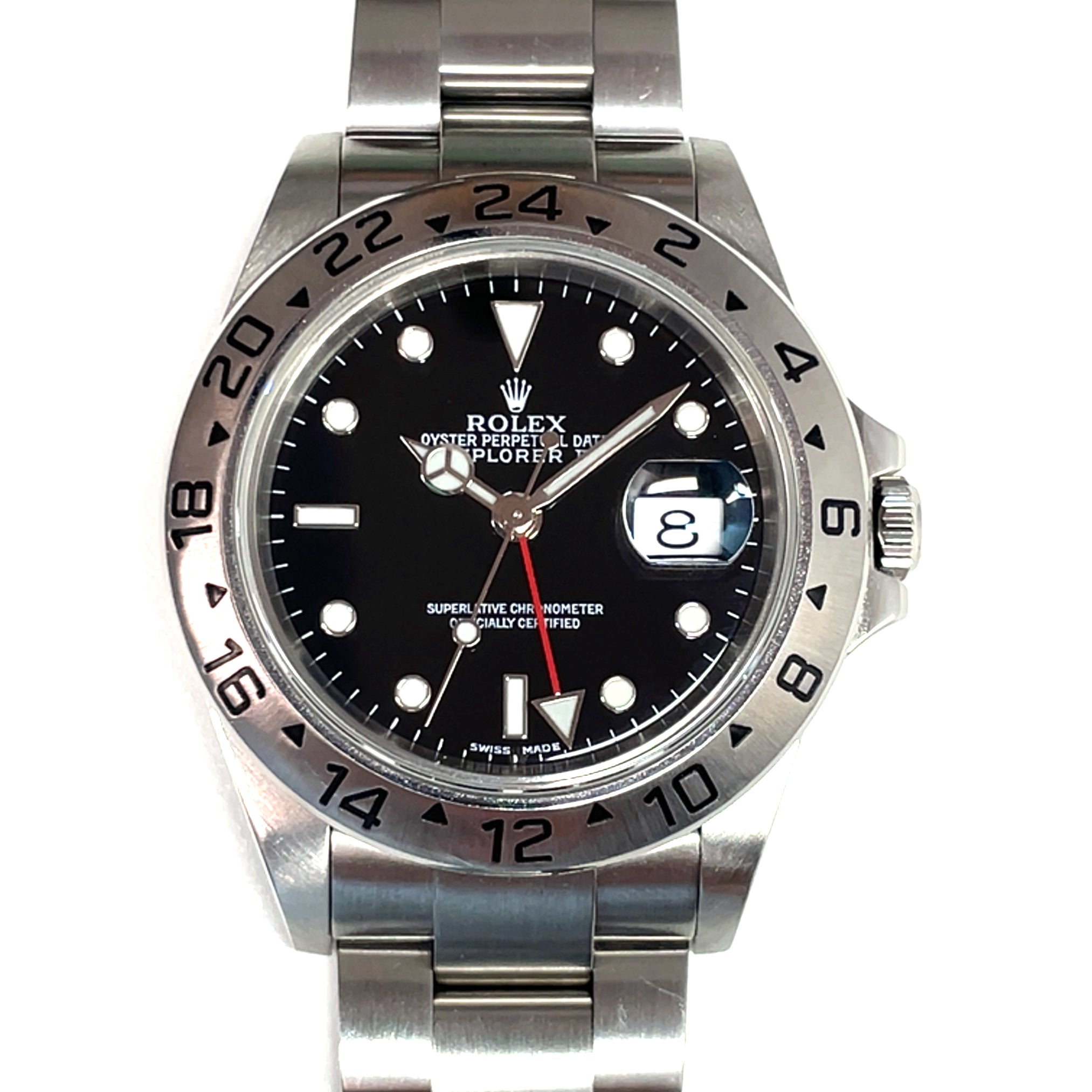Pre-Owned Rolex Oyster Explorer II Automatic Black Dial GMT Watch 2004 40mm