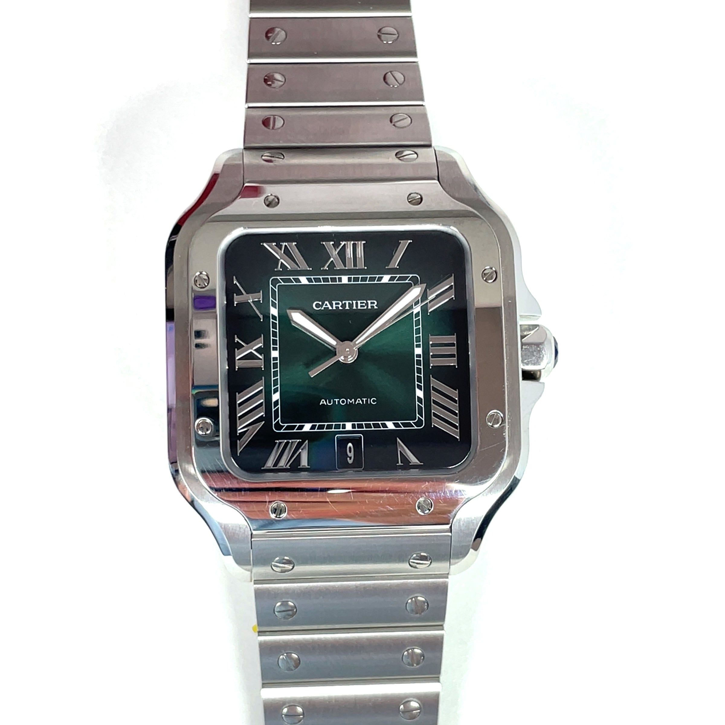 Pre- Owned Santos de Cartier Green Dial Mechanical Movement Watch WSSA0062 - NAGI