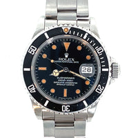 Pre-Owned Rolex Vintage Submariner Date Automatic 1984 Black Dial Watch 16800 40mm