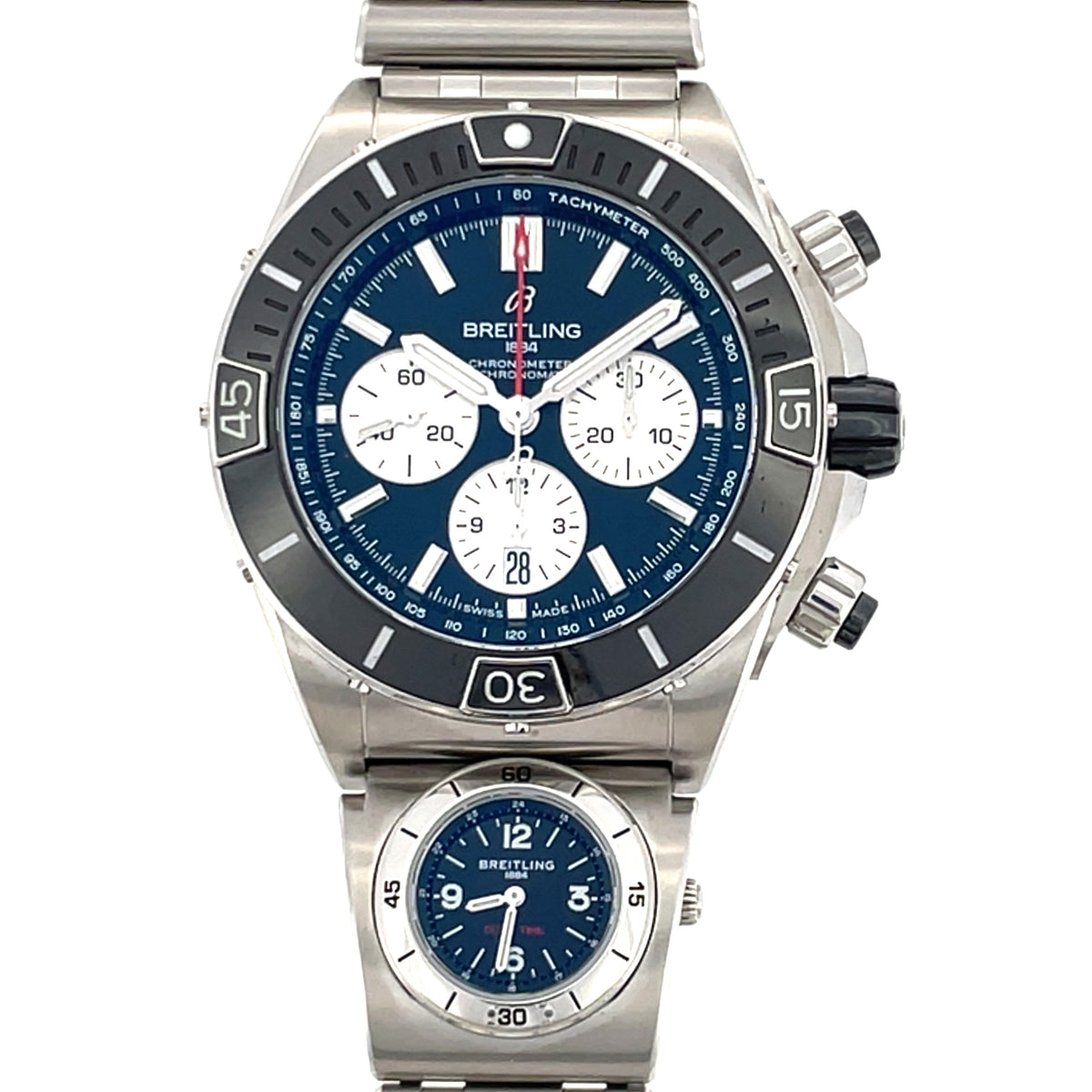 Pre-Owned Breitling Super Chronomat B01 44 Automatic UTC Module Black Steel Watch AB0136251B1A2 UTC