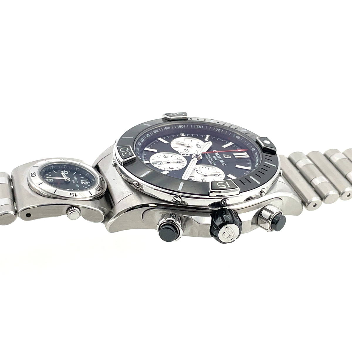 Pre-Owned Breitling Super Chronomat B01 44 Automatic UTC Module Black Steel Watch AB0136251B1A2 UTC