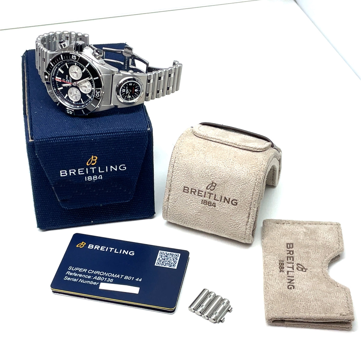 Pre-Owned Breitling Super Chronomat B01 44 Automatic UTC Module Black Steel Watch AB0136251B1A2 UTC
