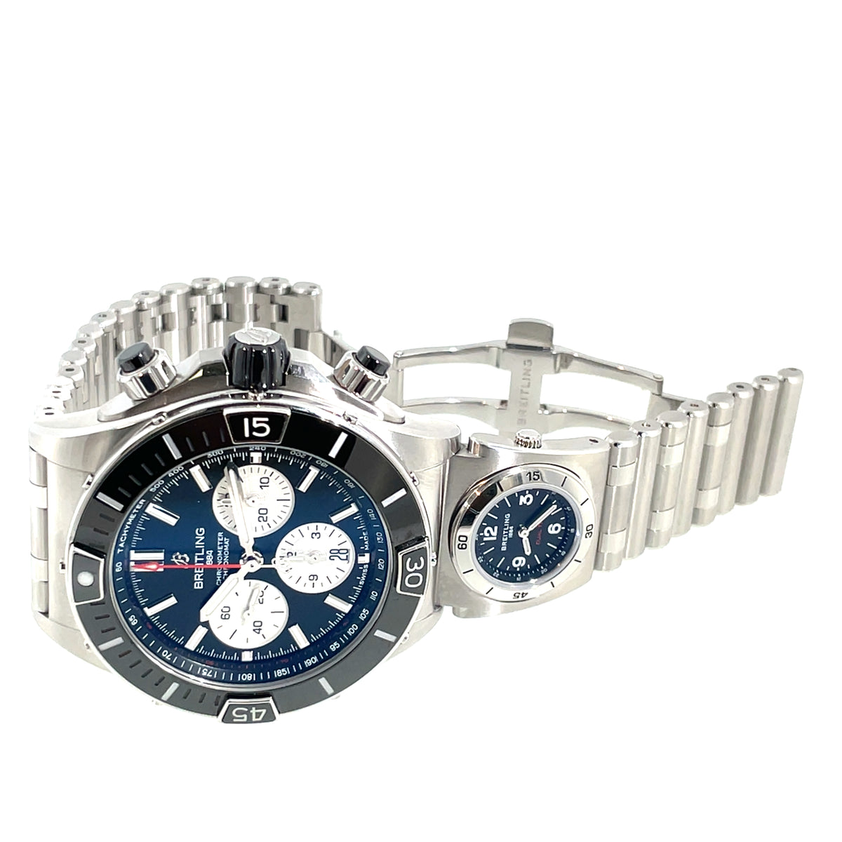 Pre-Owned Breitling Super Chronomat B01 44 Automatic UTC Module Black Steel Watch AB0136251B1A2 UTC