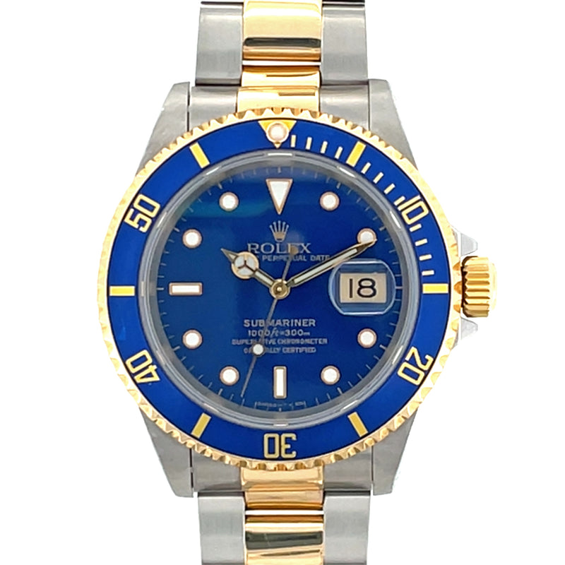 Pre-owned Rolex Blue Submariner Date 16613 Two-Tone Gold Mens Bluesey Watch - NAGI