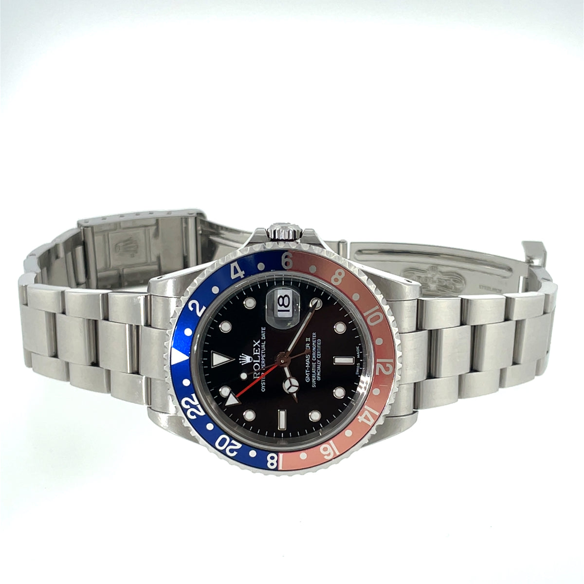 Pre-owned Rolex Pepsi GMT Master II Automatic 40mm Watch Black Dial, Red/Blue 16710 Yr.2000