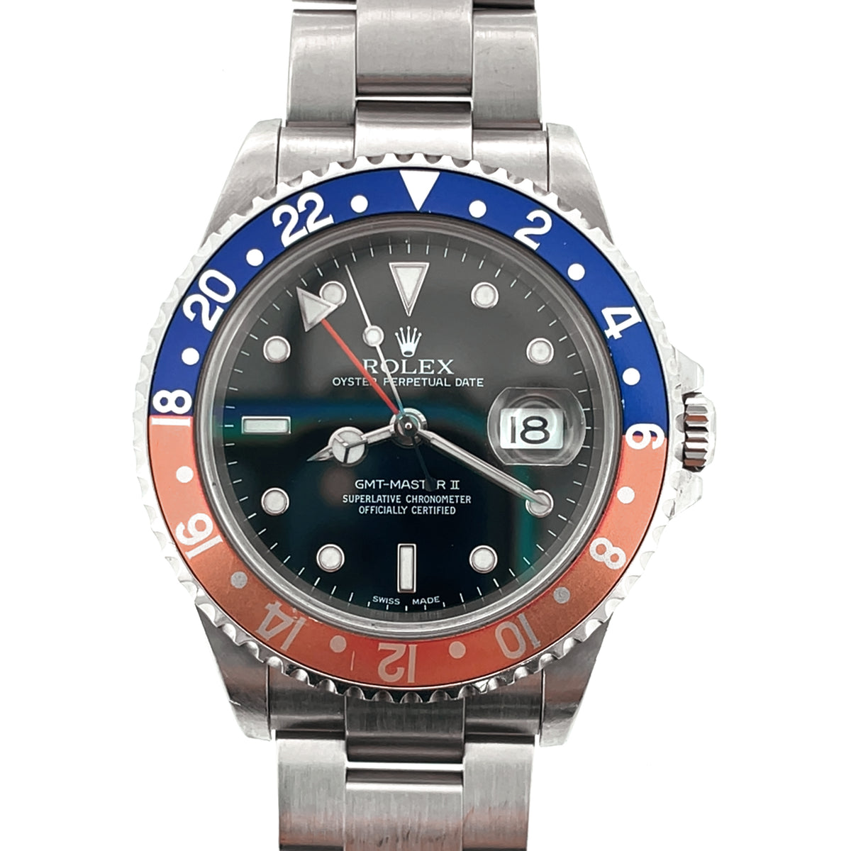 Pre-owned Rolex Pepsi GMT Master II Automatic 40mm Watch Black Dial, Red/Blue 16710 Yr.2000