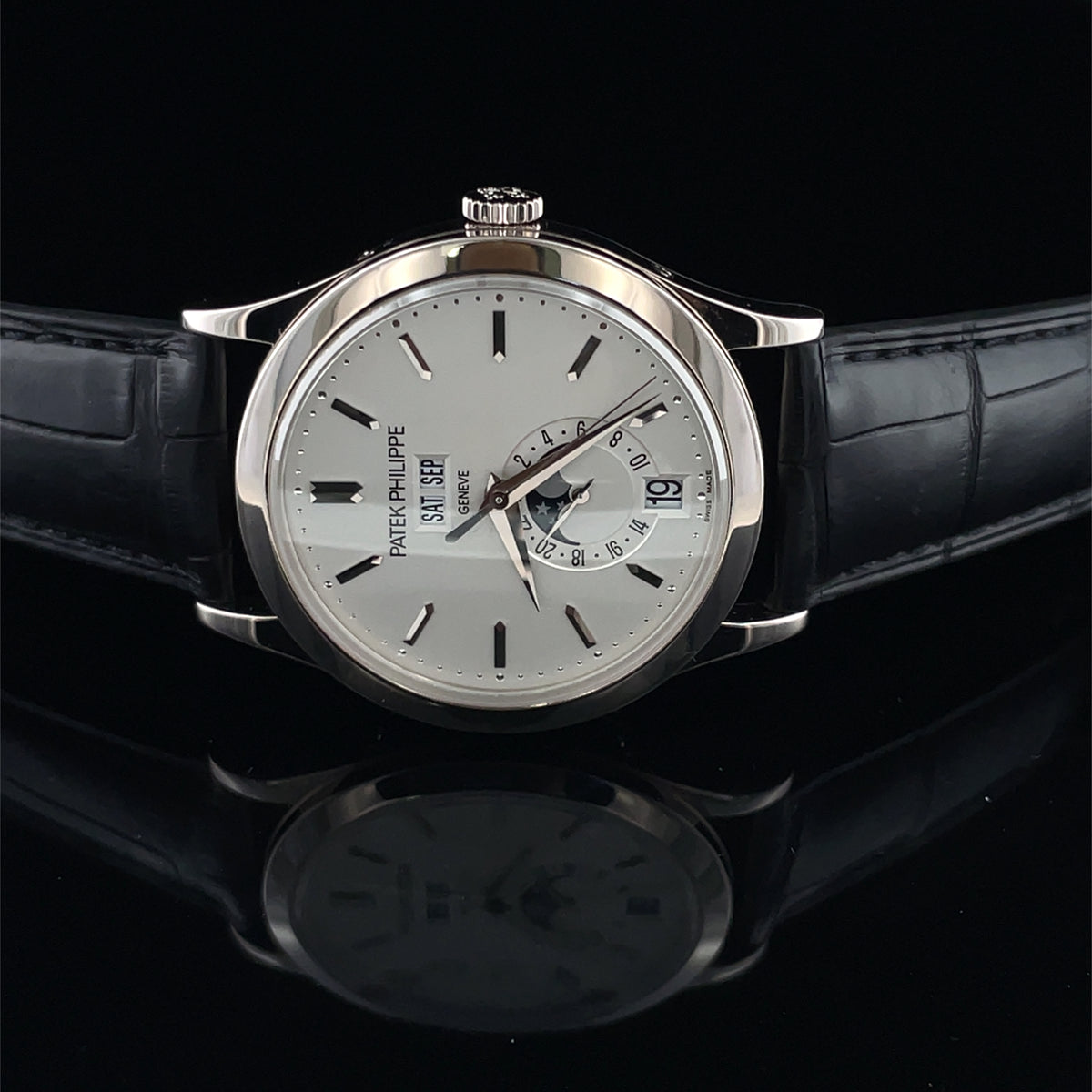 Pre-Owned Patek Philippe 5396G-011 38.5mm 18K White Gold Annual Calendar Silver Dial Watch