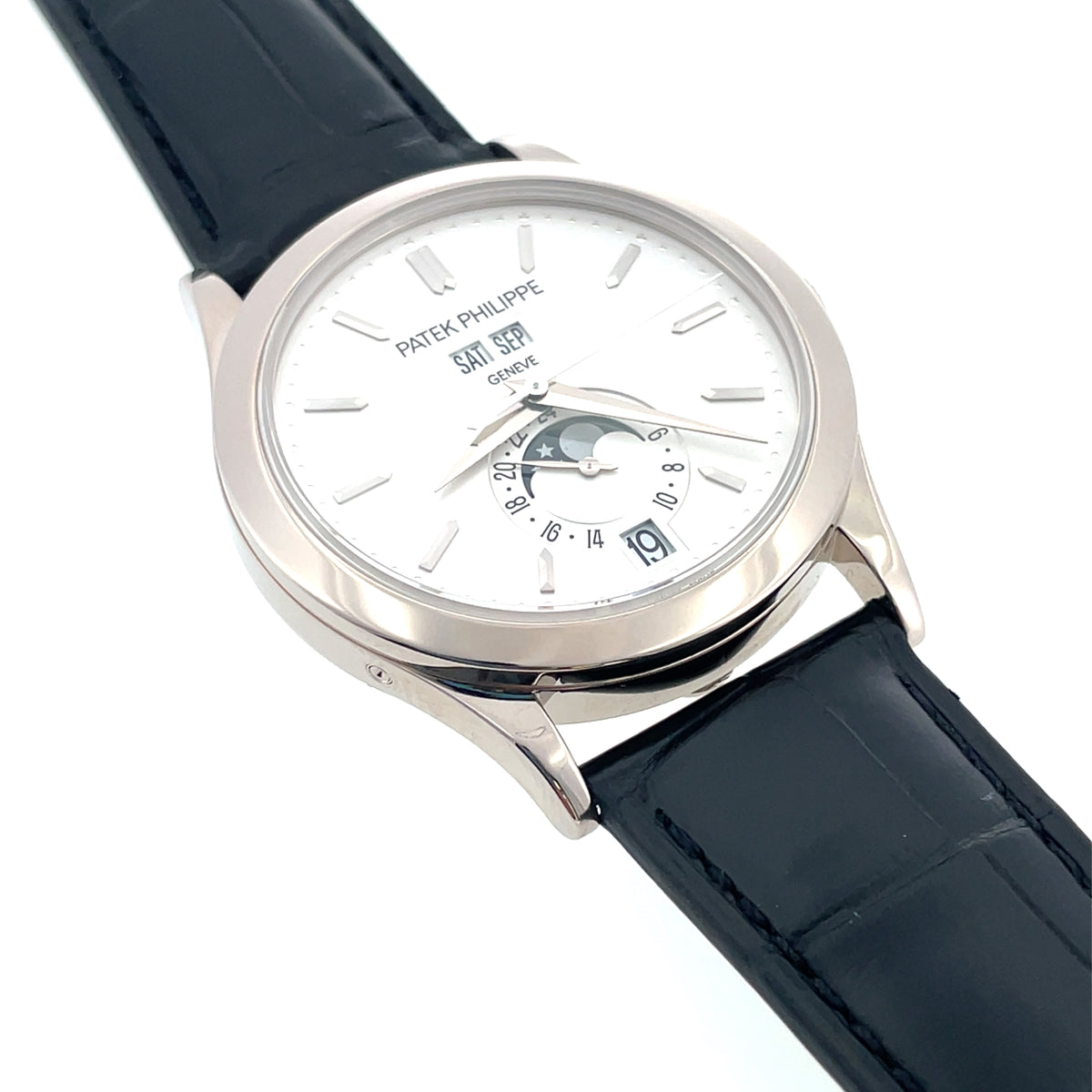 Pre-Owned Patek Philippe 5396G-011 38.5mm 18K White Gold Annual Calendar Silver Dial Watch