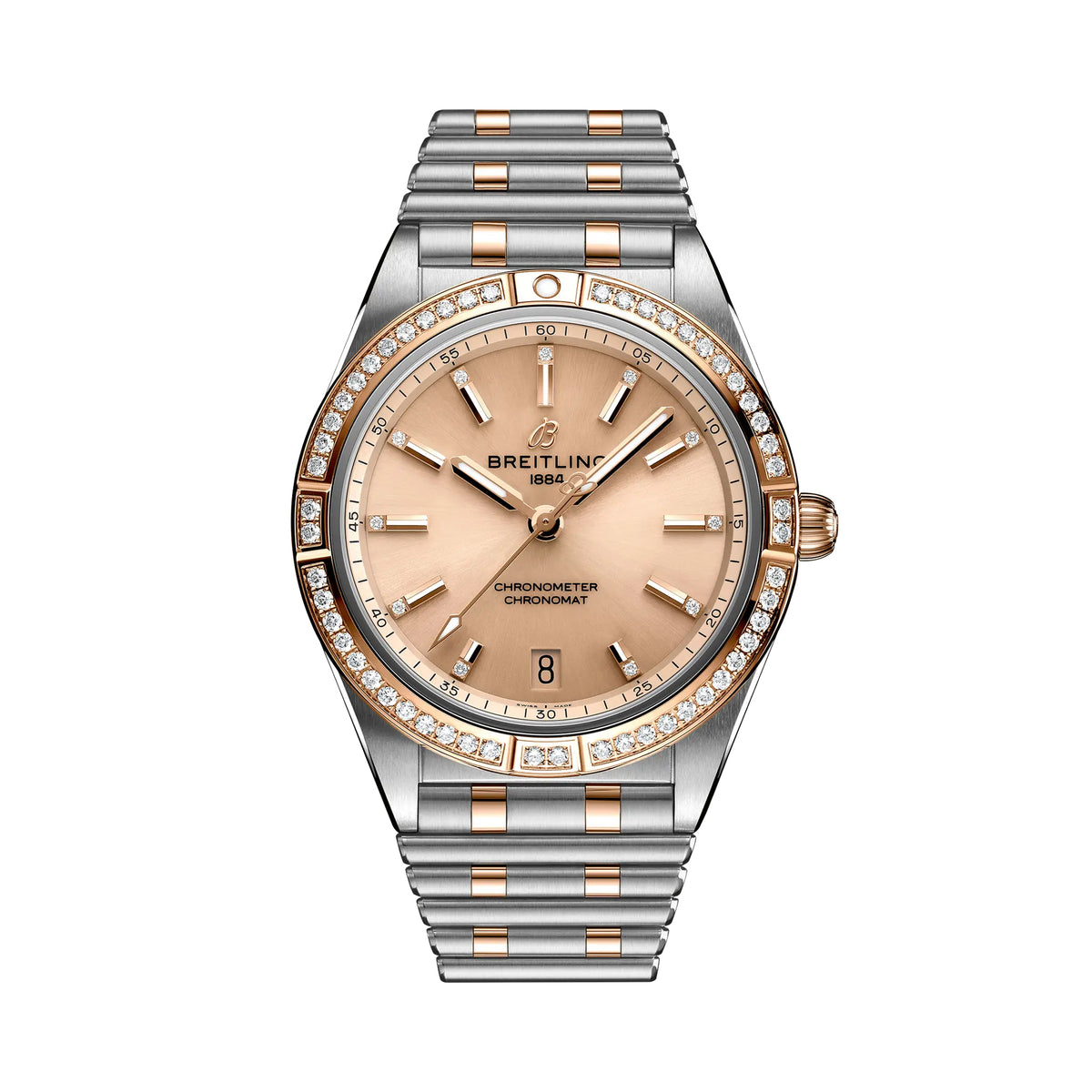 Pre-owned Breitling Chronomat Auto 36mm Rose Gold Steel Diamond Bezel U10380591K1U1 - NAGI