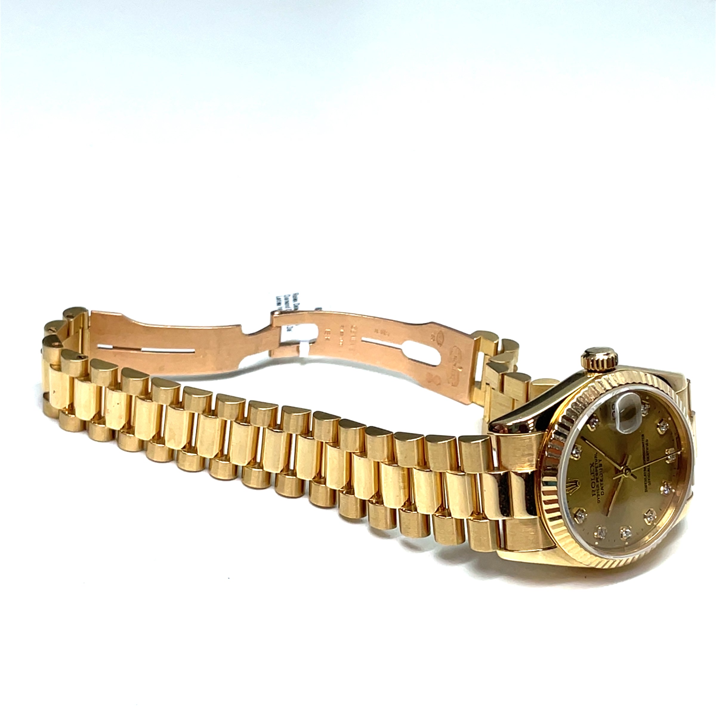Pre-owned Rolex Gold DateJust 68278 Diamond Champagne Dial Watch 31mm 1993