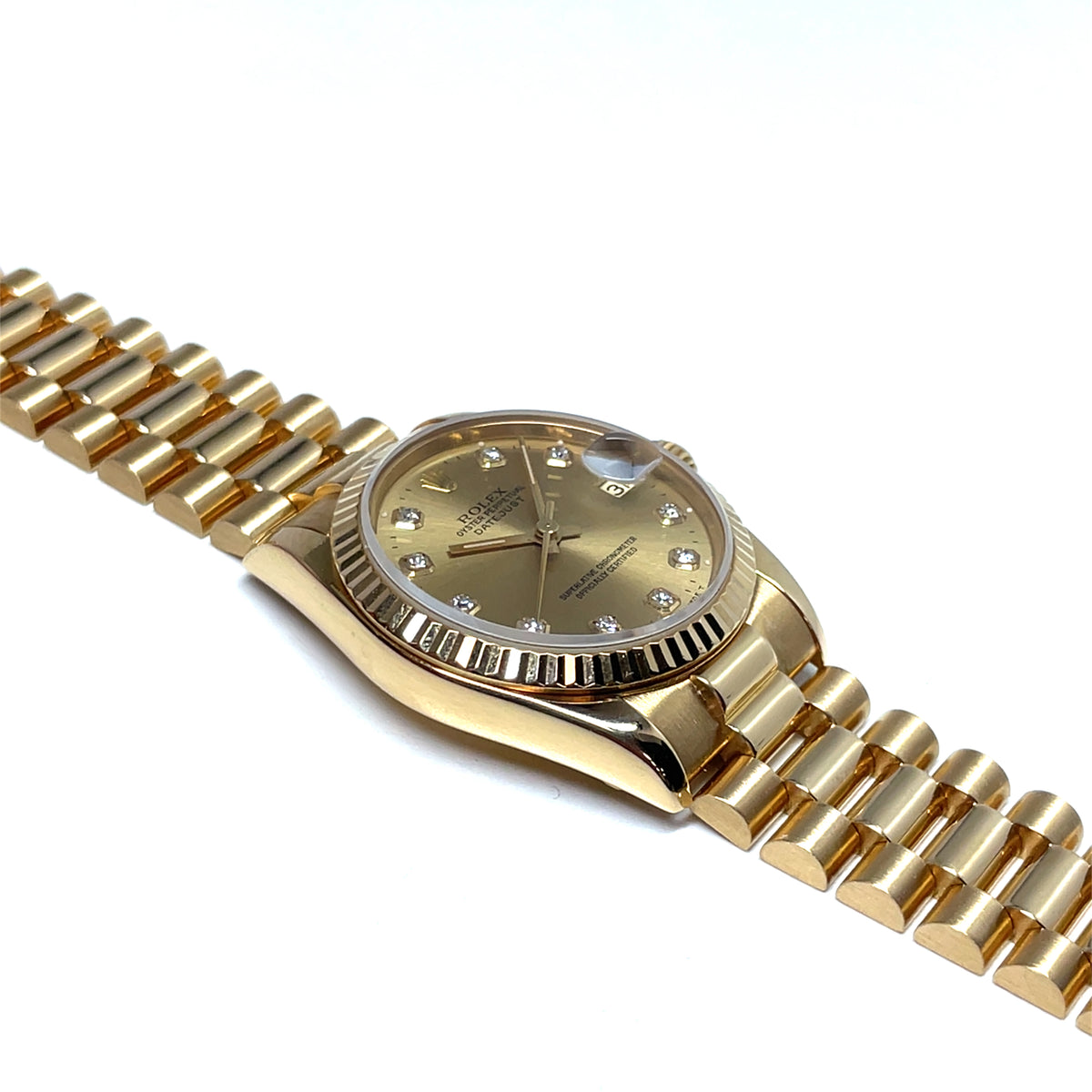 Pre-owned Rolex Gold DateJust 68278 Diamond Champagne Dial Watch 31mm 1993