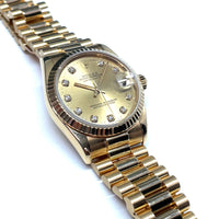 Pre-owned Rolex Gold DateJust 68278 Diamond Champagne Dial Watch 31mm 1993