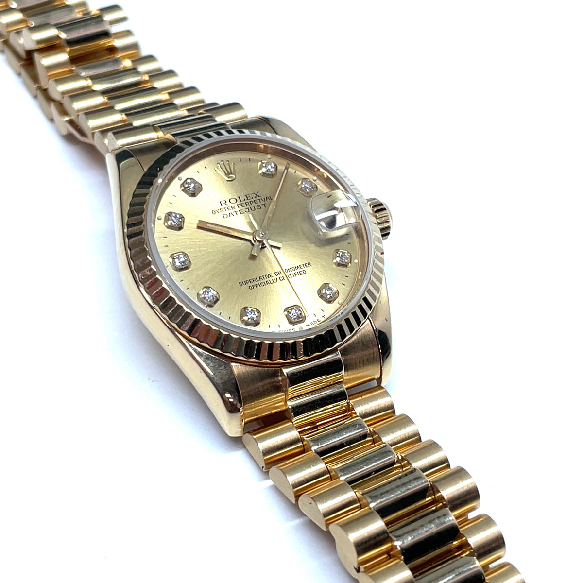 Pre-owned Rolex Gold DateJust 68278 Diamond Champagne Dial Watch 31mm 1993