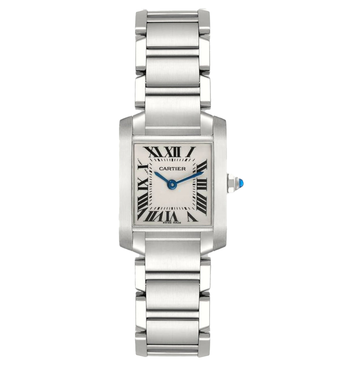 Pre-Owned Cartier 2384 Tank Francaise White Roman Dial 20mm Quartz Steel Watch - NAGI