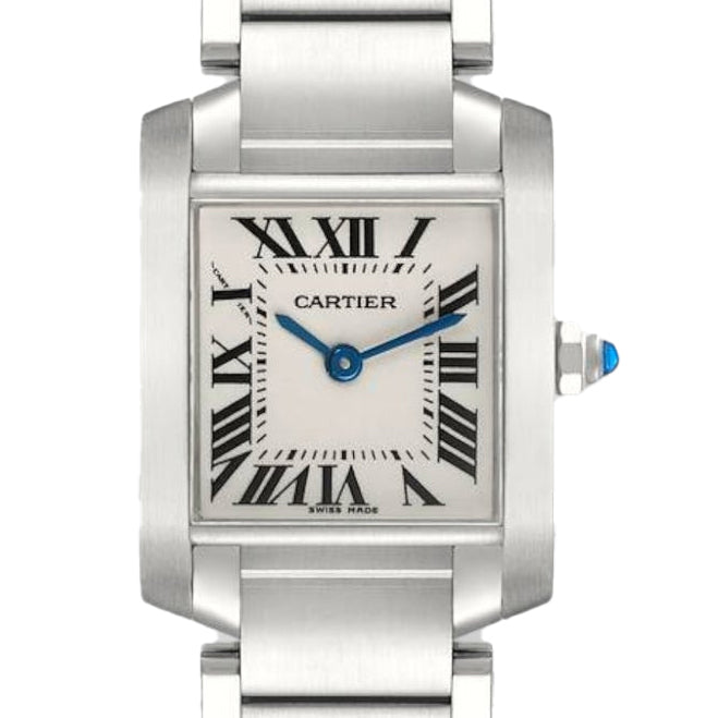 Pre-Owned Cartier 2384 Tank Francaise White Roman Dial 20mm Quartz Steel Watch - NAGI