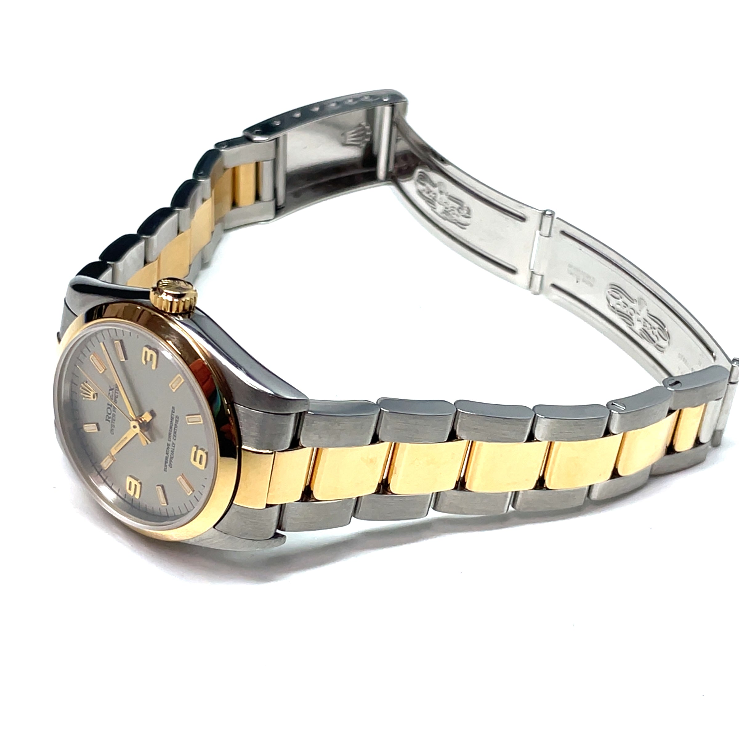 Pre-owned Rolex Oyster Perpetual 67483 Grey Dial Oyster Bracelet Two-tone 18K 31mm 1995