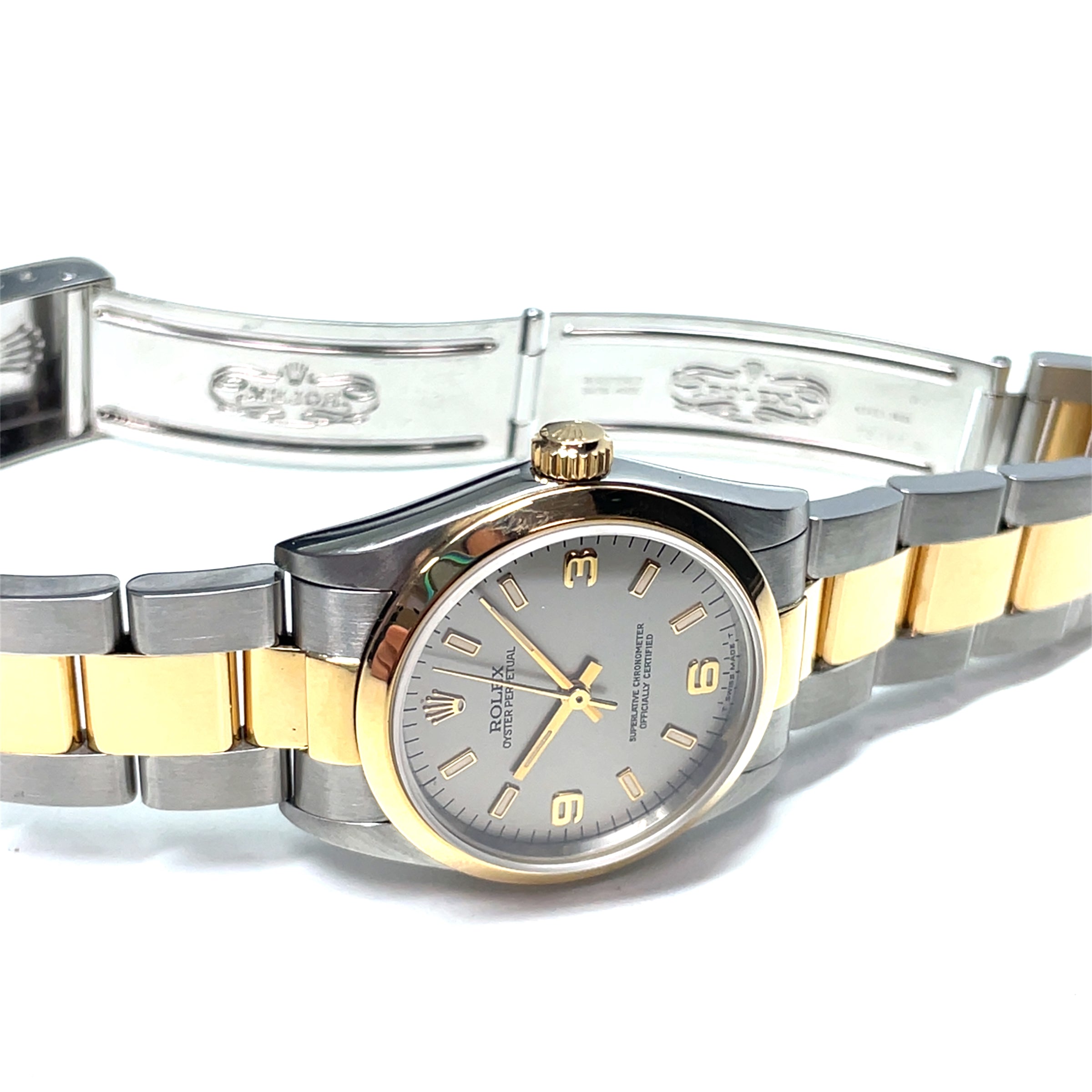 Pre-owned Rolex Oyster Perpetual 67483 Grey Dial Oyster Bracelet Two-tone 18K 31mm 1995