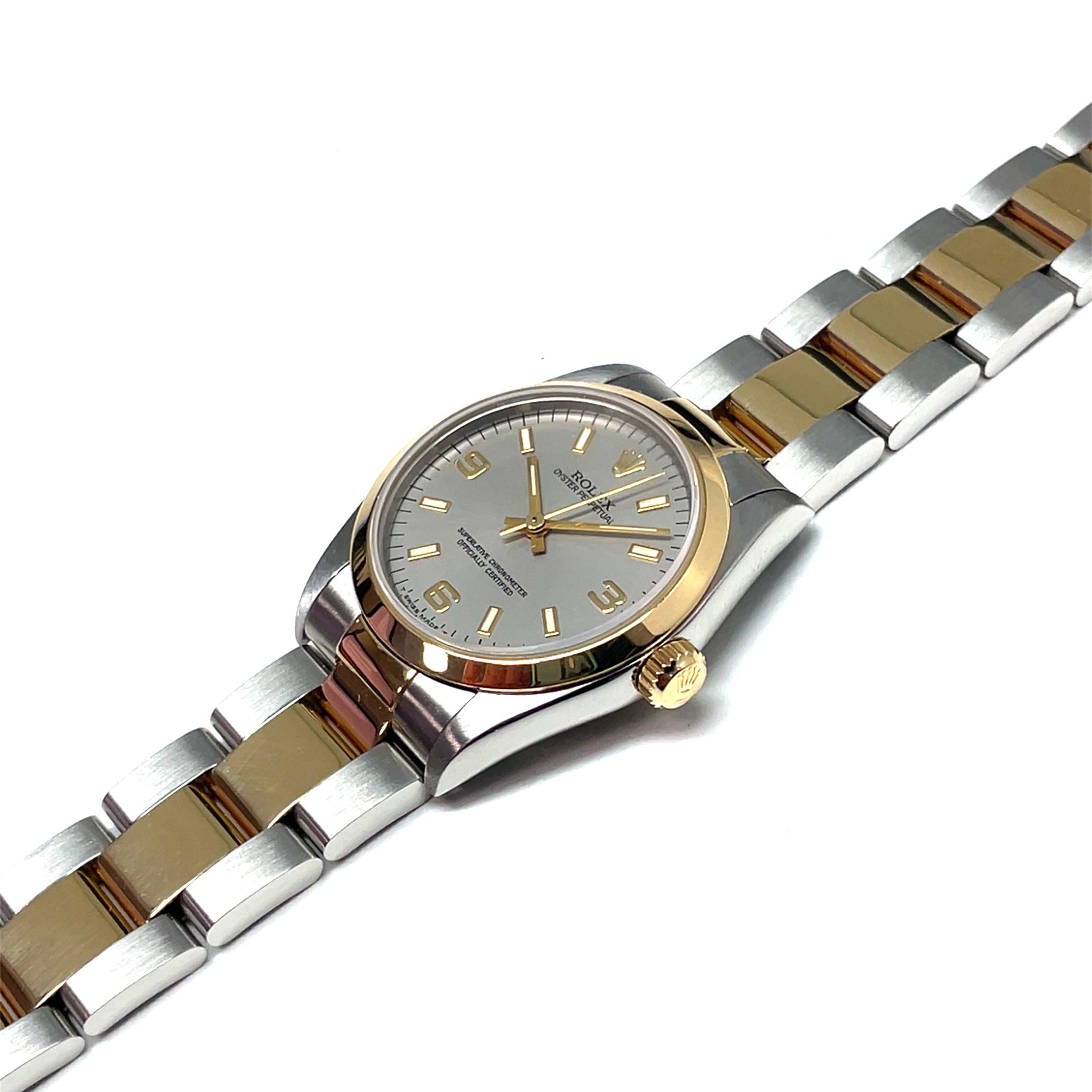 Pre-owned Rolex Oyster Perpetual 67483 Grey Dial Oyster Bracelet Two-tone 18K 31mm 1995