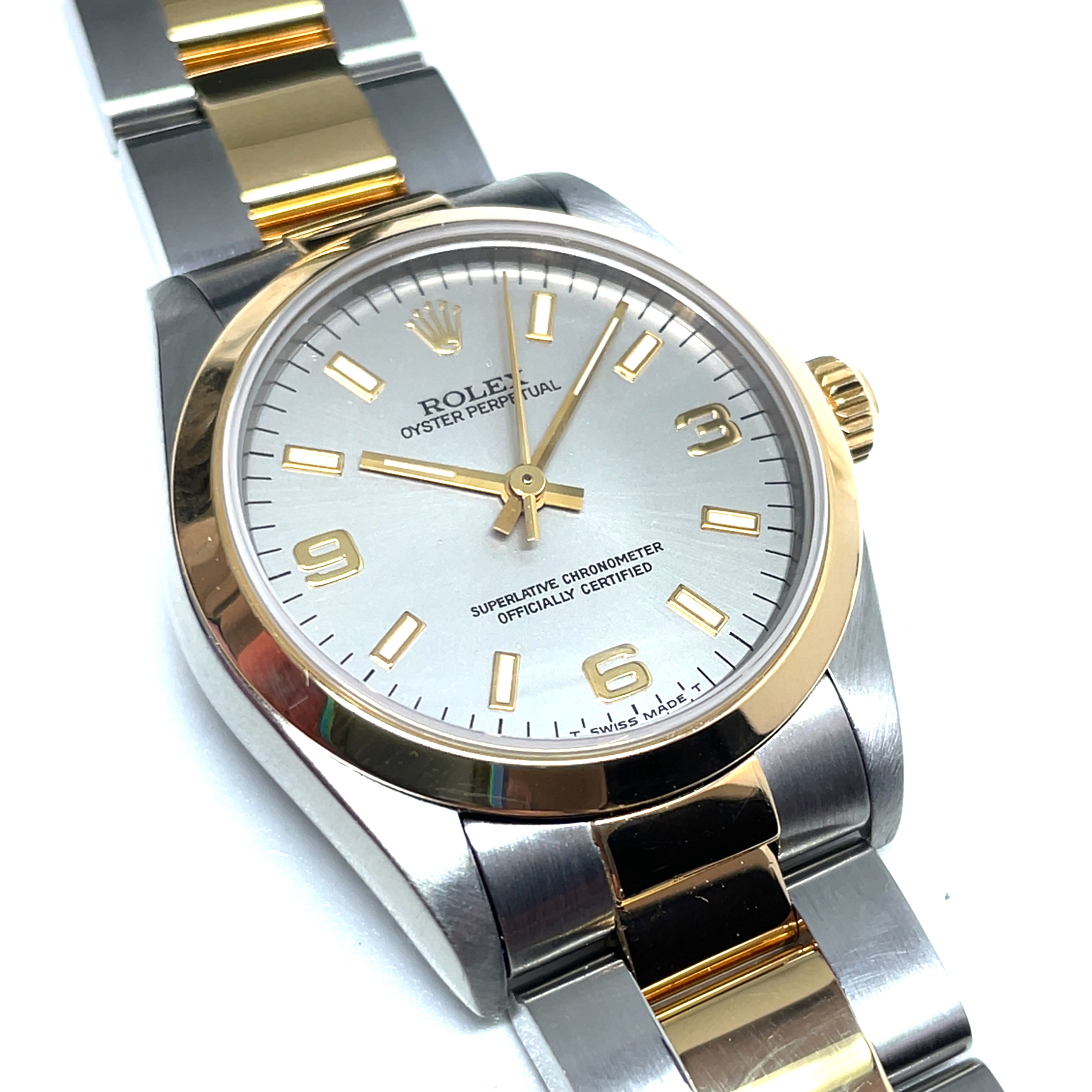 Pre-owned Rolex Oyster Perpetual 67483 Grey Dial Oyster Bracelet Two-tone 18K 31mm 1995