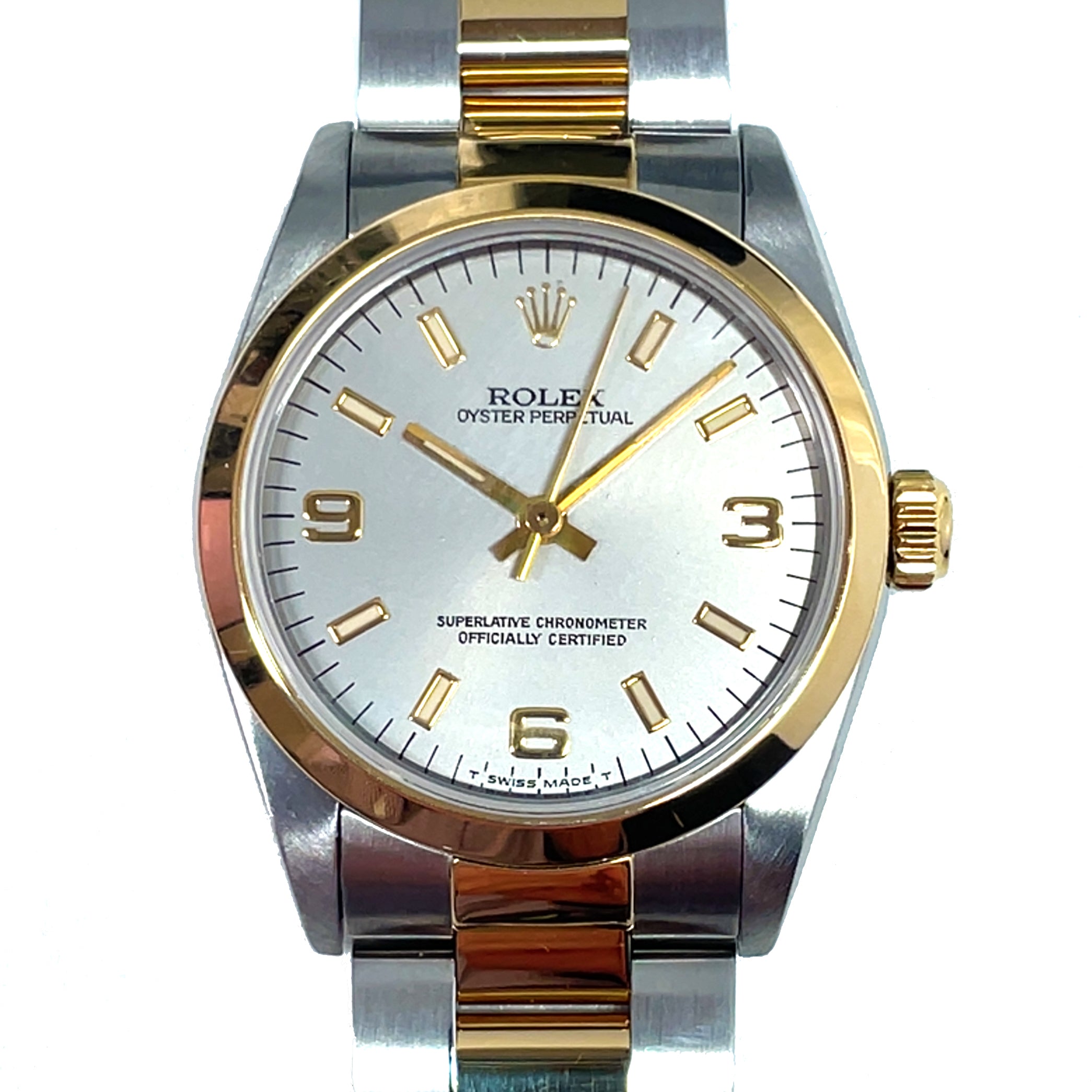 Pre-owned Rolex Oyster Perpetual 67483 Grey Dial Oyster Bracelet Two-tone 18K 31mm 1995