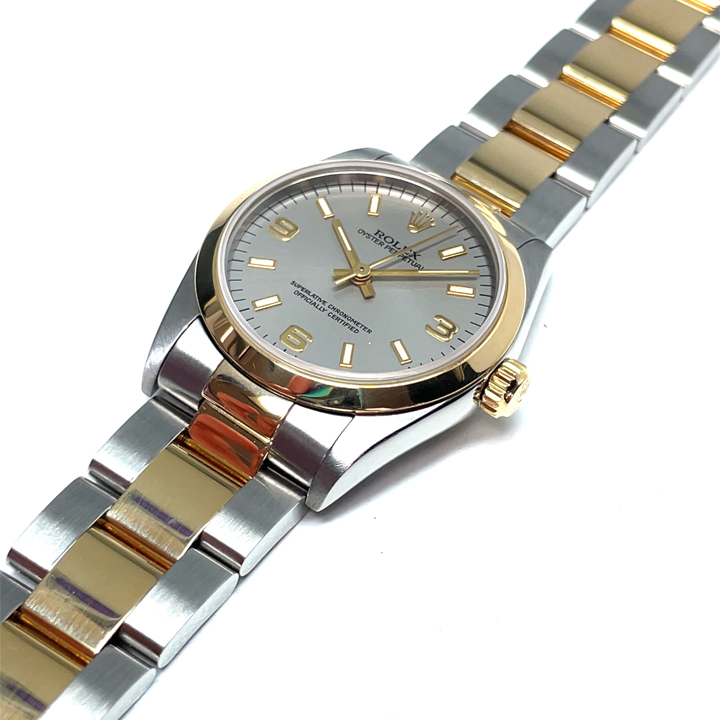 Pre-owned Rolex Oyster Perpetual 67483 Grey Dial Oyster Bracelet Two-tone 18K 31mm 1995