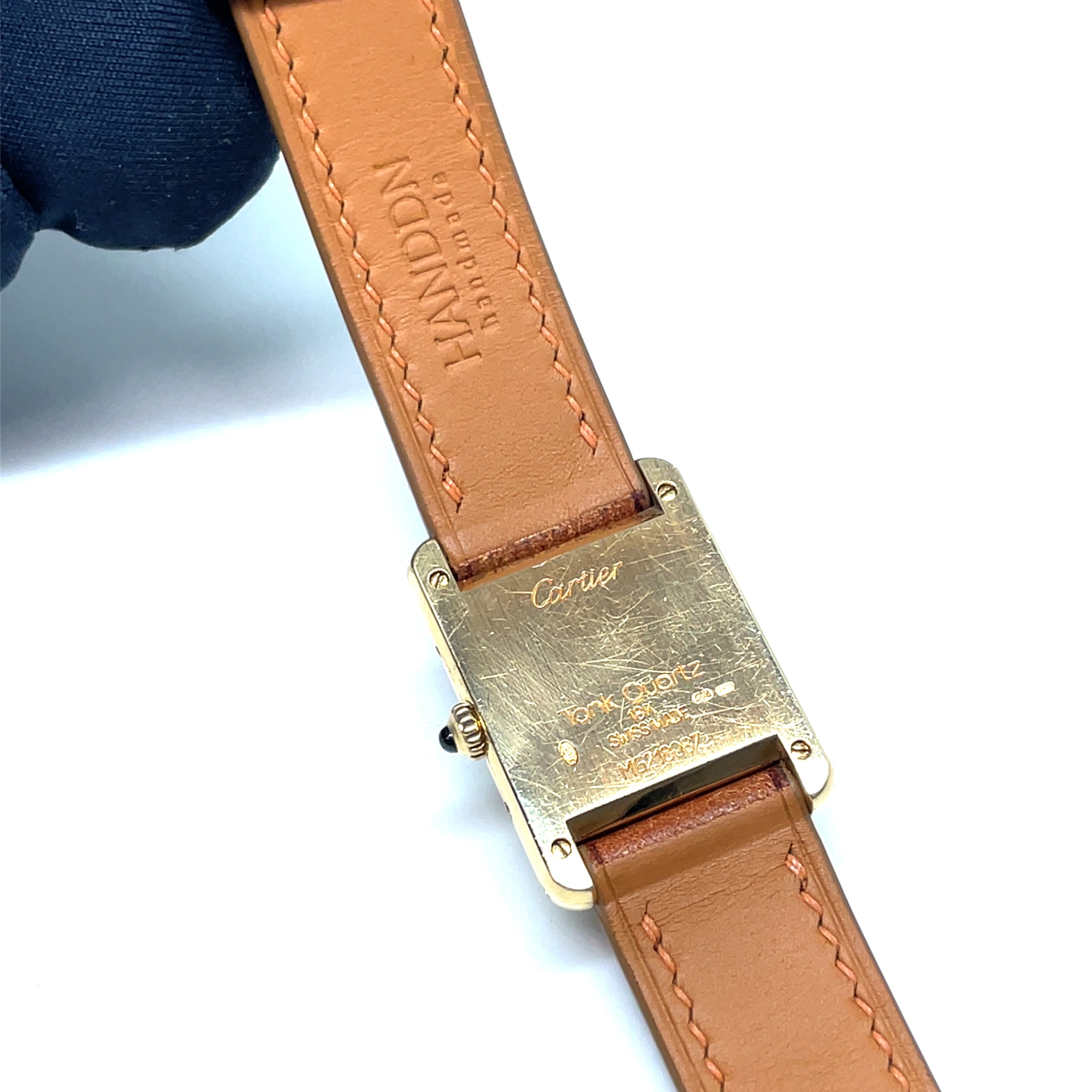 Pre-owned Cartier Ladies18K Yellow Gold Tank Watch Brown Leather 21mm