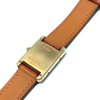 Pre-owned Cartier Ladies 18K Yellow Gold Tank Watch Brown Leather 21mm - NAGI