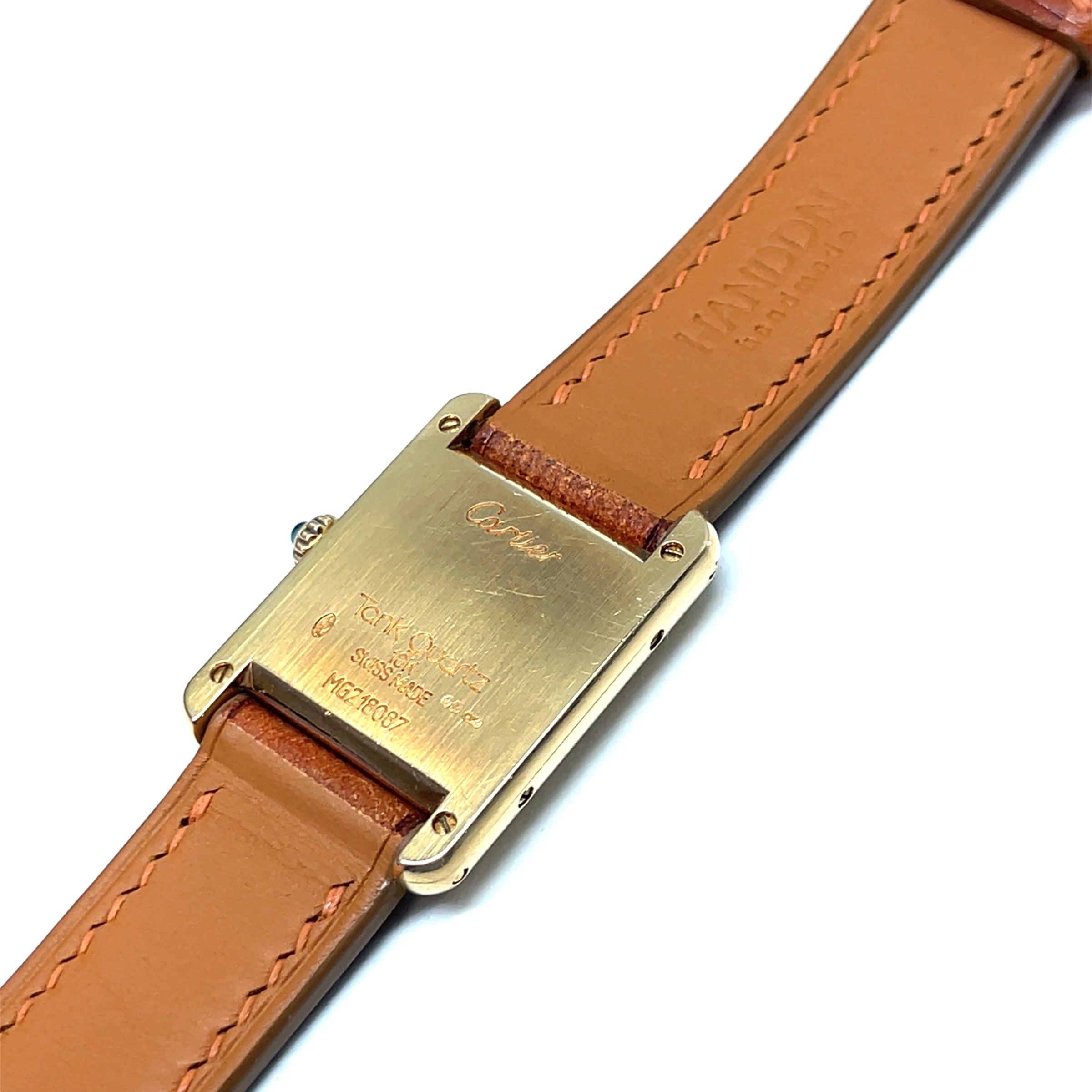 Pre-owned Cartier Ladies 18K Yellow Gold Tank Watch Brown Leather 21mm - NAGI