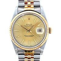 Pre-Owned Rolex Two-Tone Datejust 16233 36mm Champagne Dial Year 1992