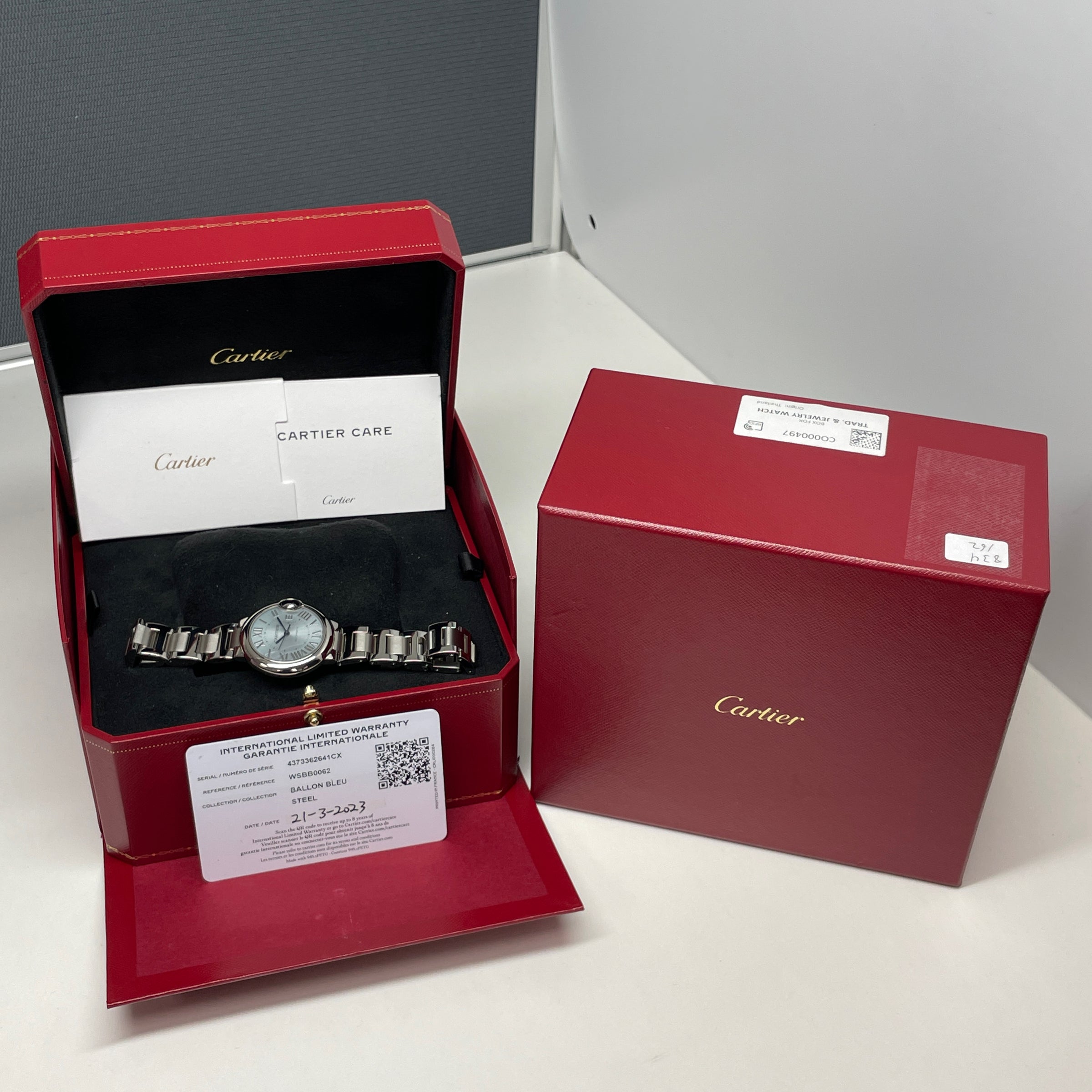 Pre-Owned Ballon Bleu de Cartier Blue Dial Watch WSBB0062 Steel 33mm