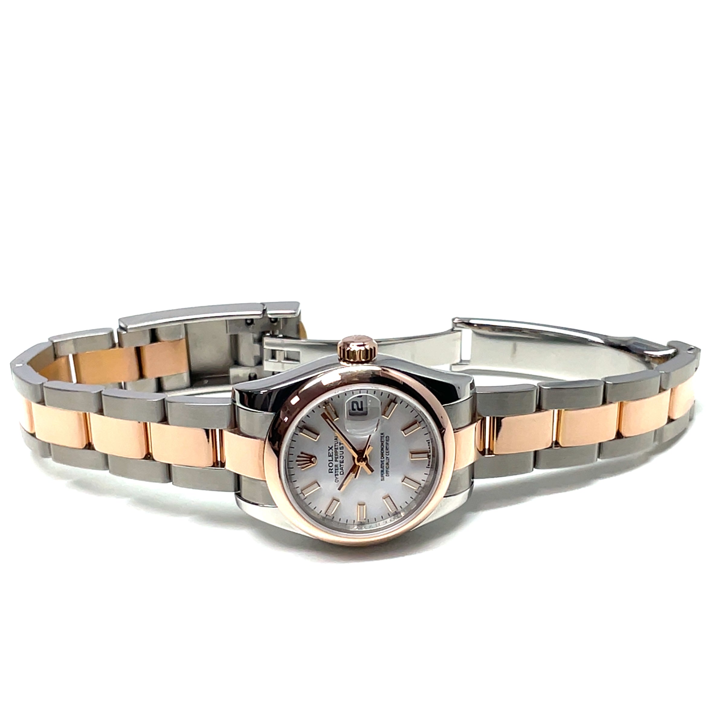 Pre-Owned Rolex 26mm Datejust White Dial Rose Gold Steel Watch 179161