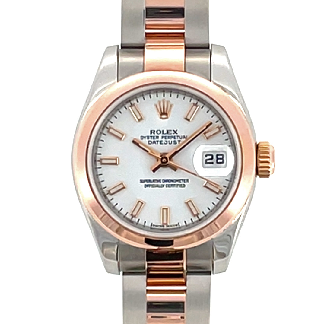 Pre-Owned Rolex 26mm Datejust White Dial Rose Gold Steel Watch 179161