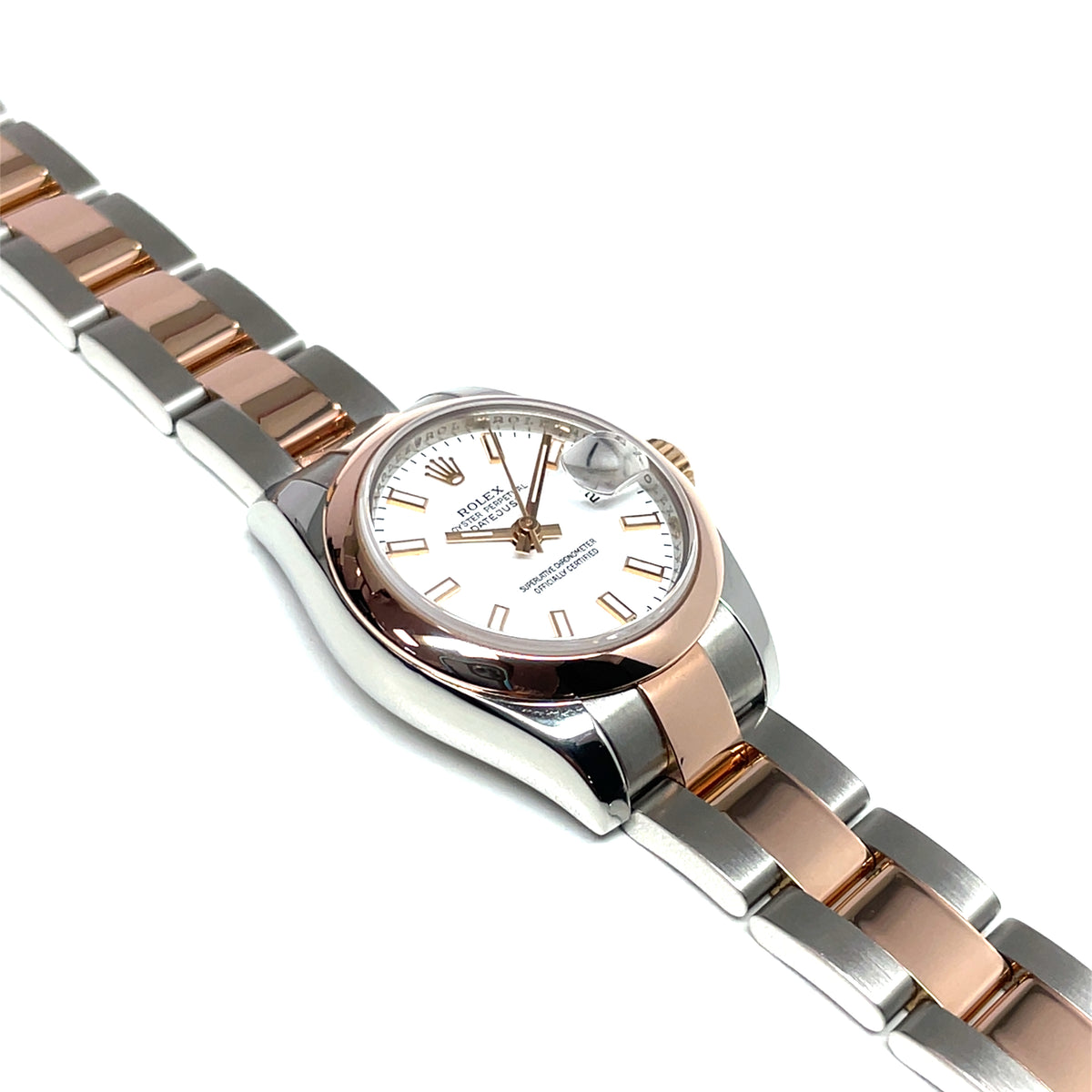 Pre-Owned Rolex 26mm Datejust White Dial Rose Gold Steel Watch 179161