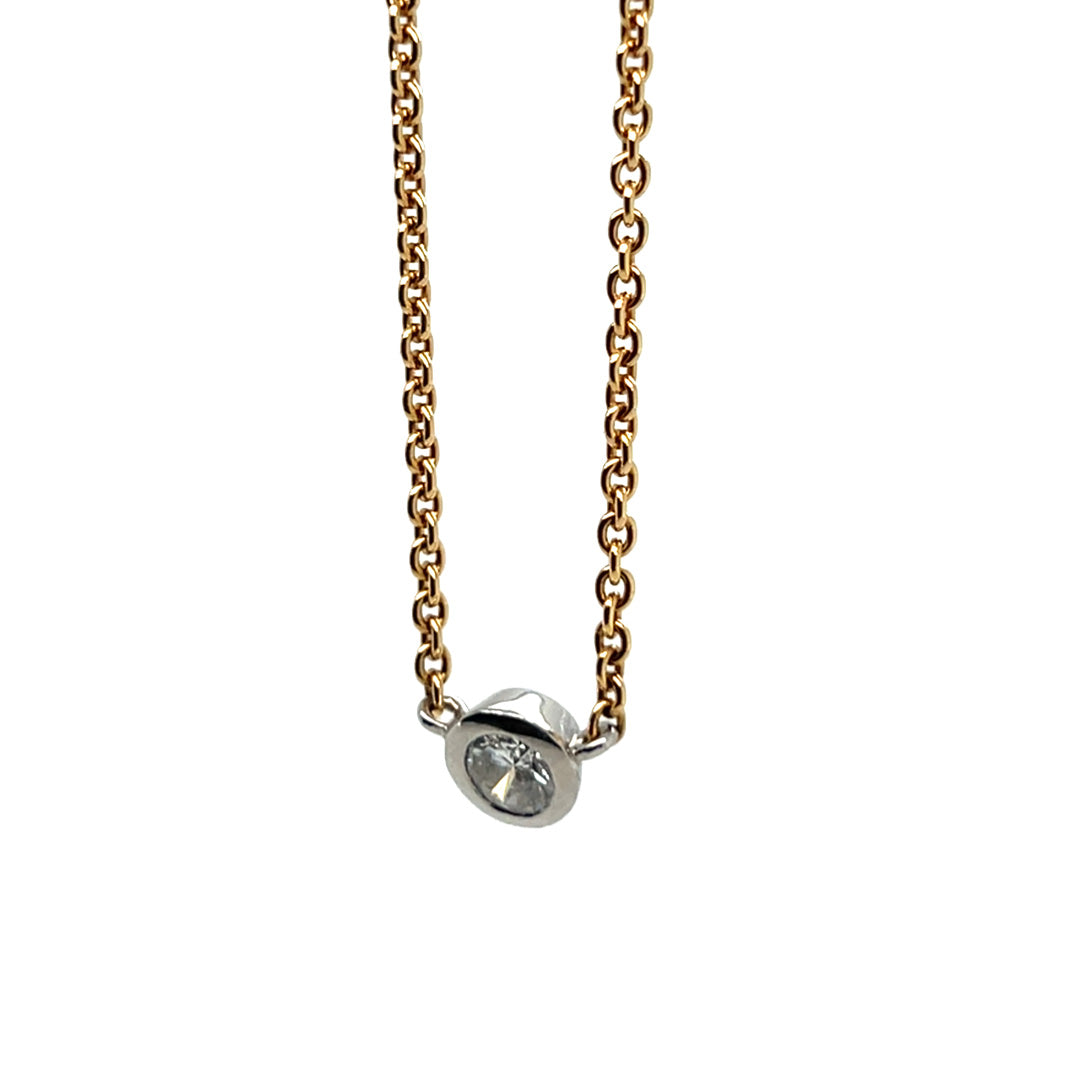 Pre-Owned 18K Yellow Gold and Platium Bezel Set Diamond Necklace